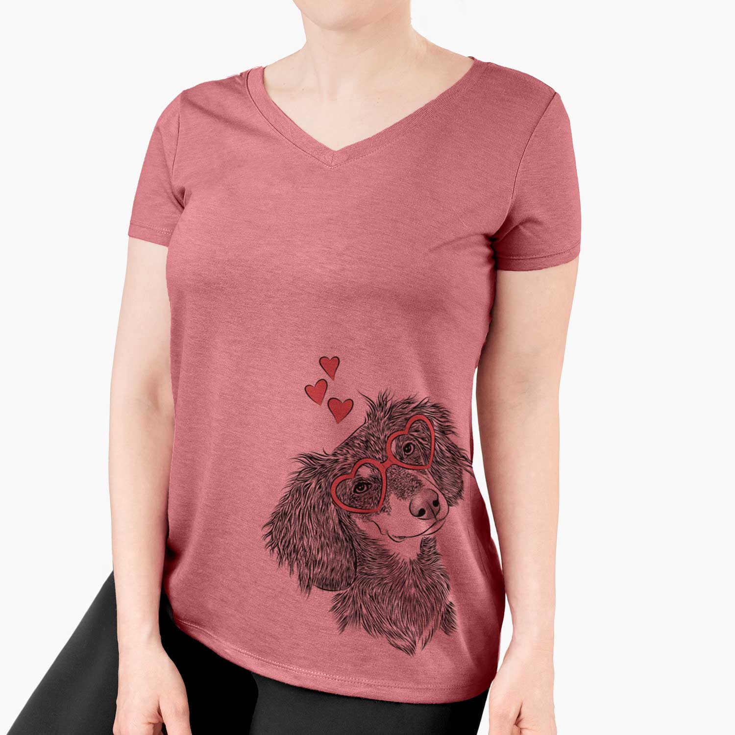 Valentine Bailey the Long Haired Dachshund - Women's V-neck Shirt