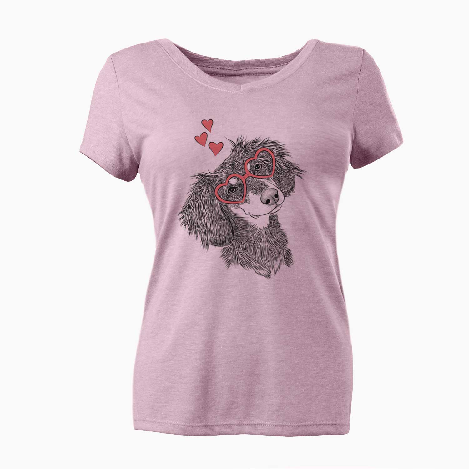 Valentine Bailey the Long Haired Dachshund - Women's V-neck Shirt