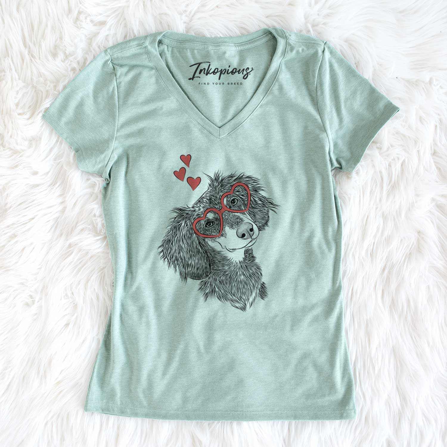 Valentine Bailey the Long Haired Dachshund - Women's V-neck Shirt