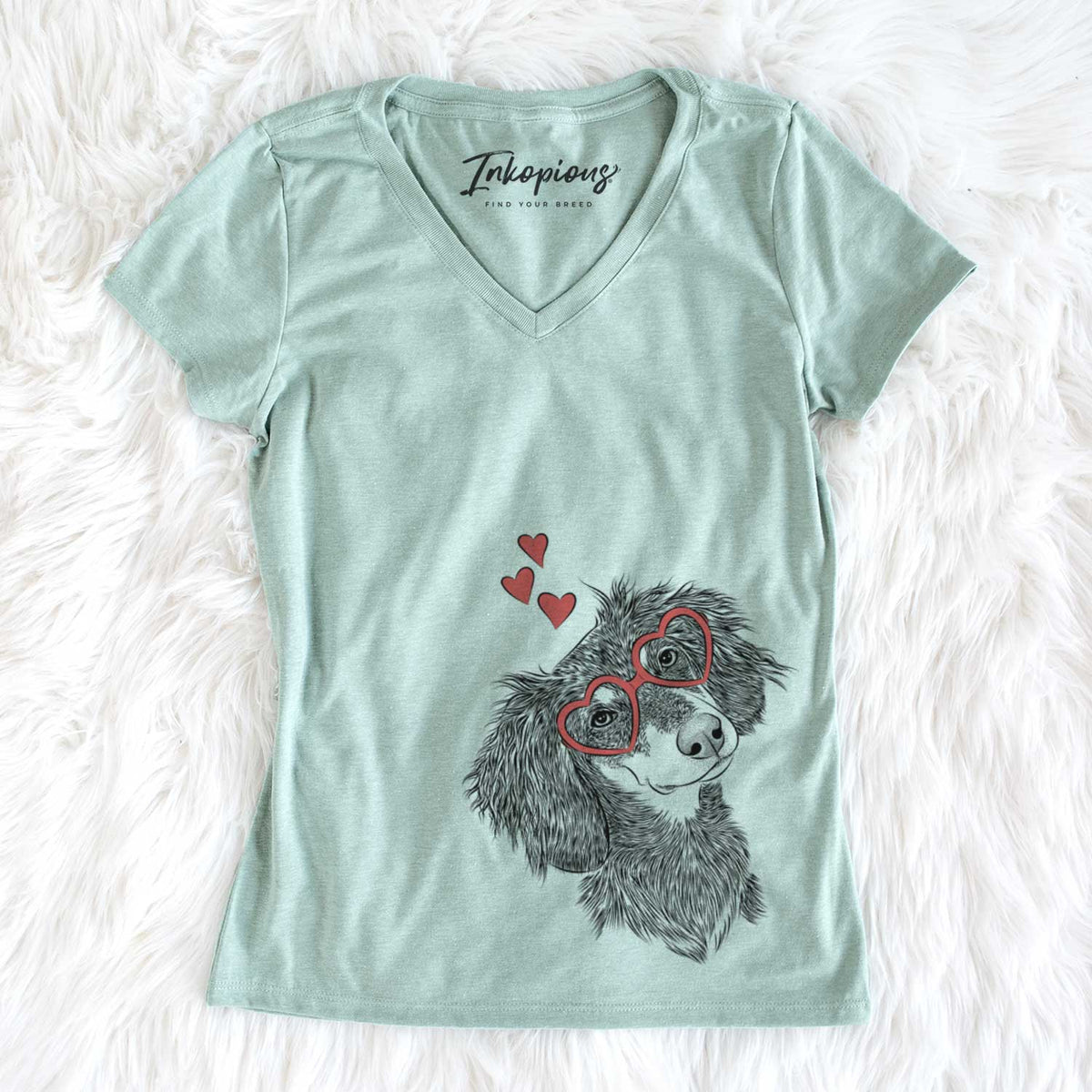 Valentine Bailey the Long Haired Dachshund - Women&#39;s V-neck Shirt