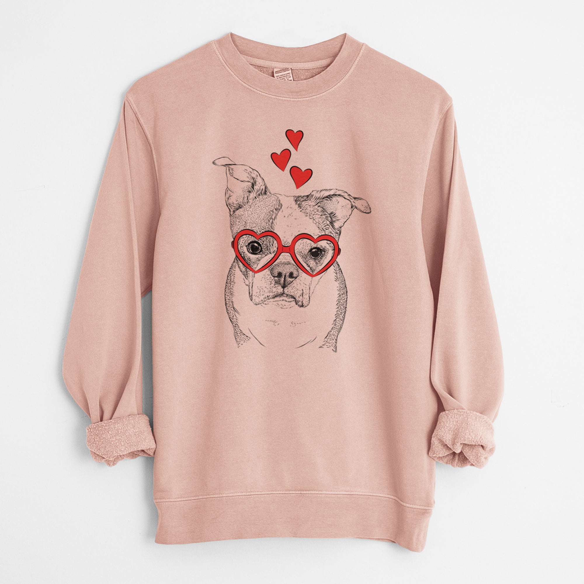 Valentine Bandit the Boston Terrier - Unisex Pigment Dyed Crew Sweatshirt