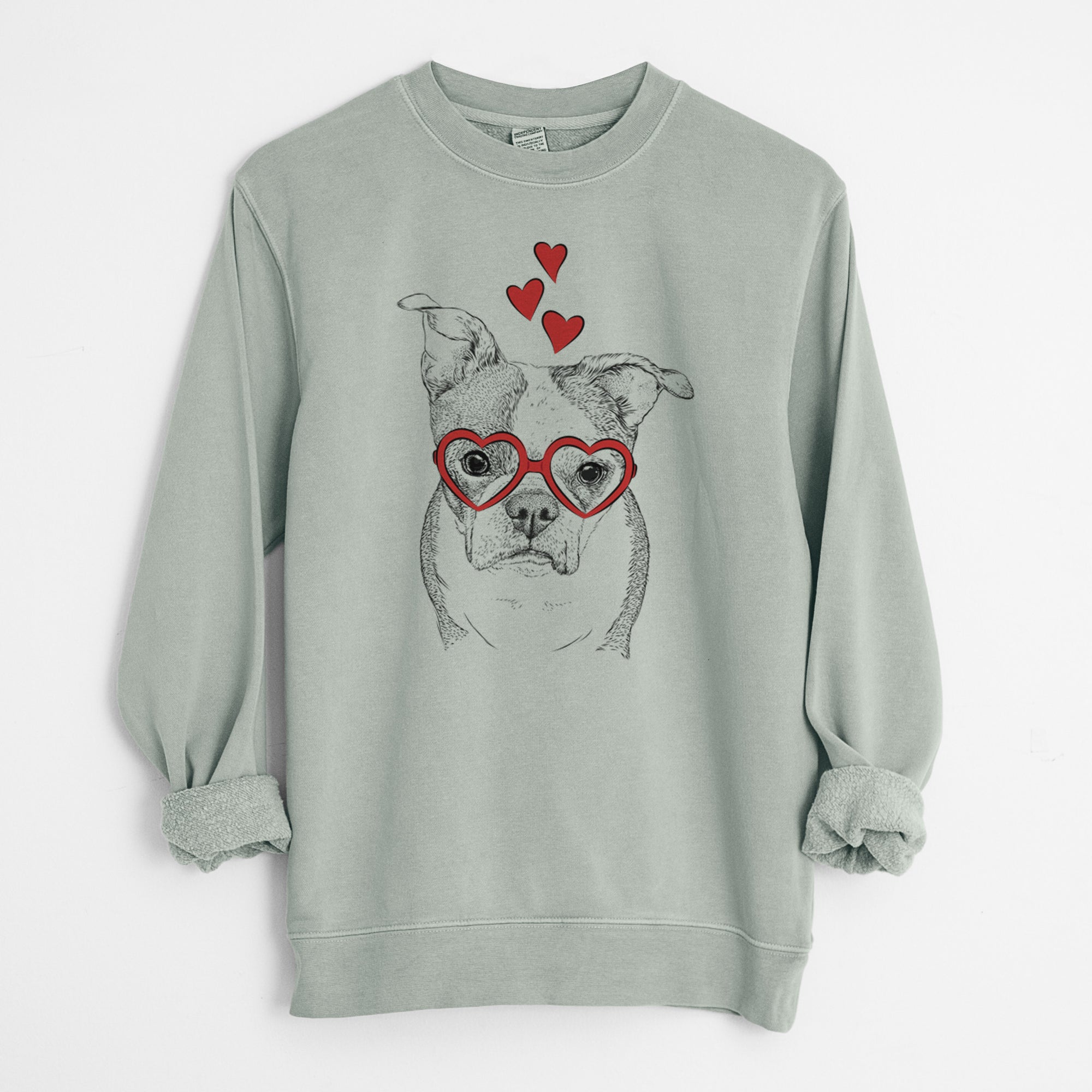 Valentine Bandit the Boston Terrier - Unisex Pigment Dyed Crew Sweatshirt