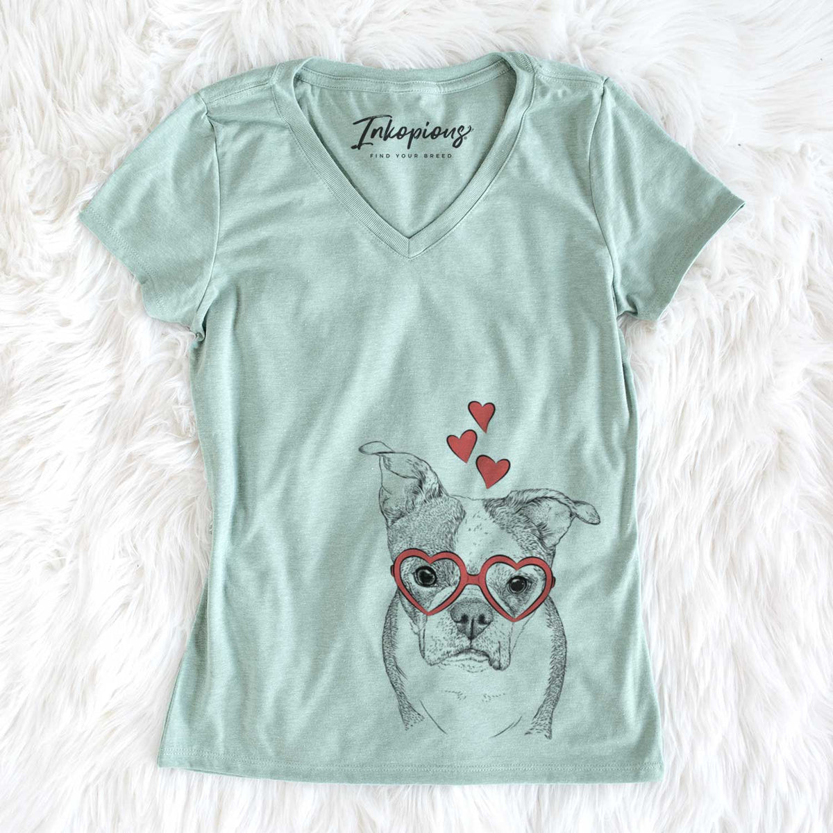 Valentine Bandit the Boston Terrier - Women&#39;s V-neck Shirt