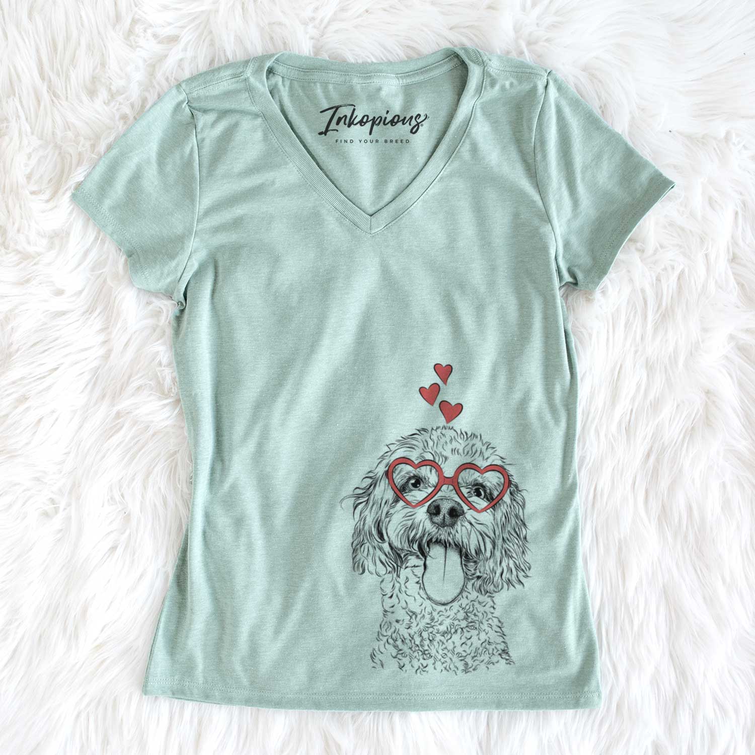 Valentine Barney the Cavachon - Women's V-neck Shirt