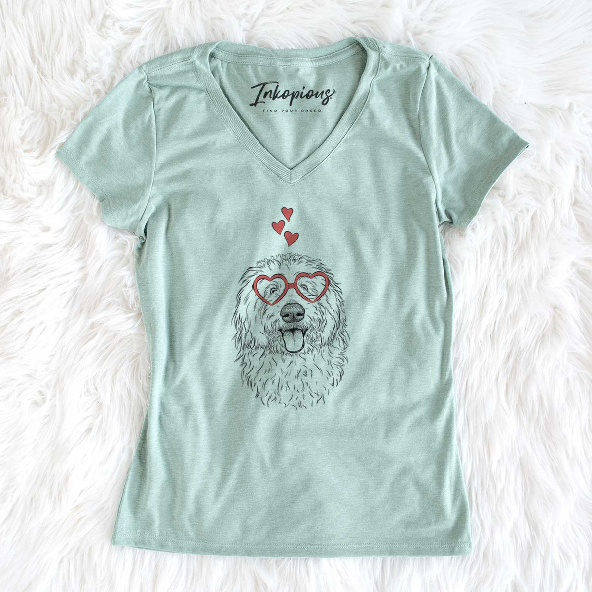 Valentine Barry the Old English Sheepdog - Women's V-neck Shirt