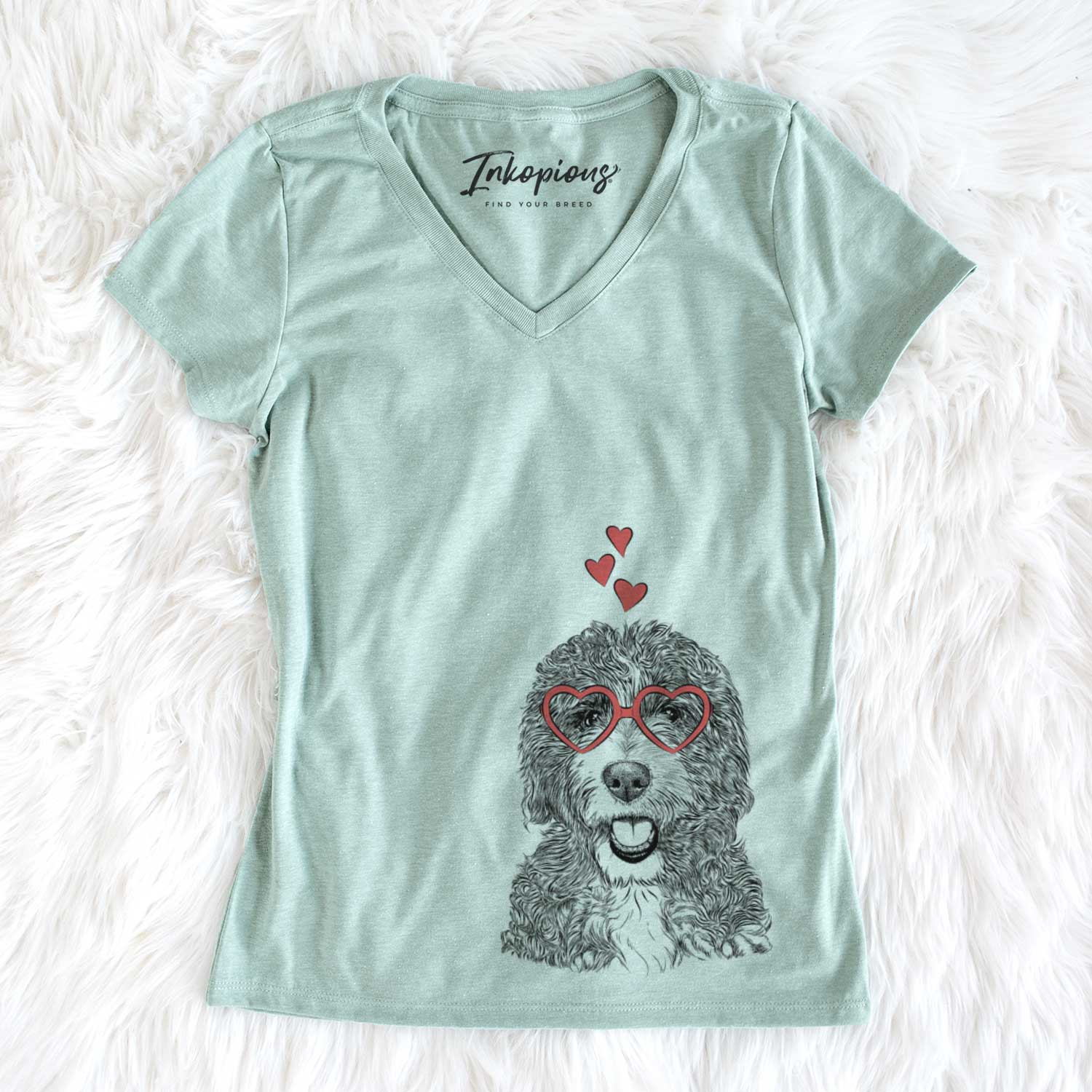 Valentine Bash the Bernedoodle - Women's V-neck Shirt