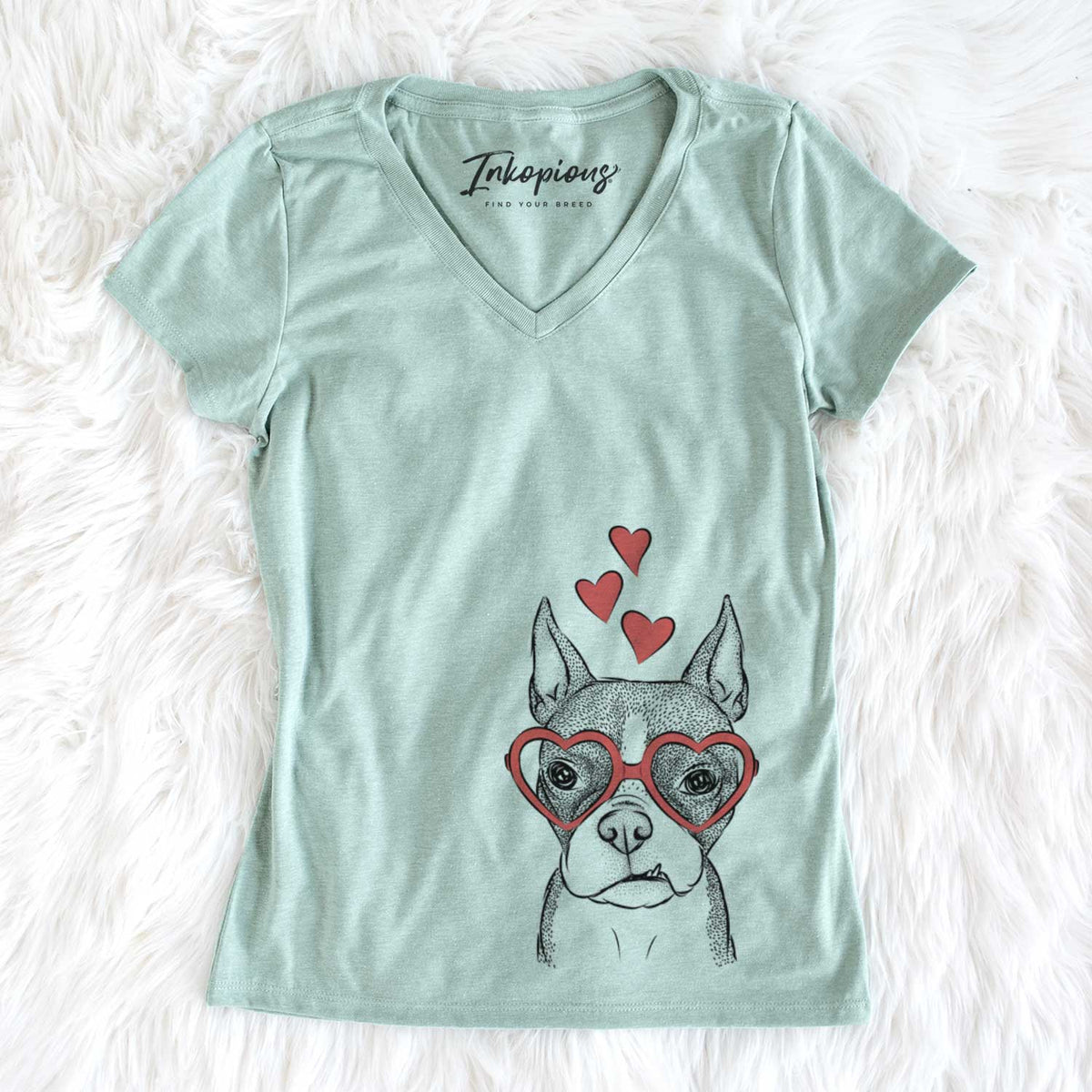 Valentine Bean the Boston Terrier - Women&#39;s V-neck Shirt