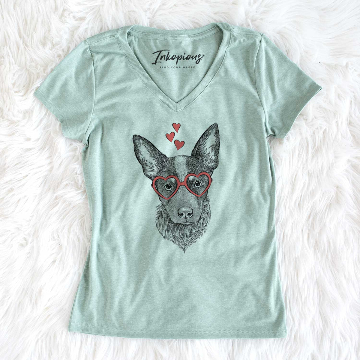 Valentine Bella the Blue Heeler Puppy - Women's V-neck Shirt