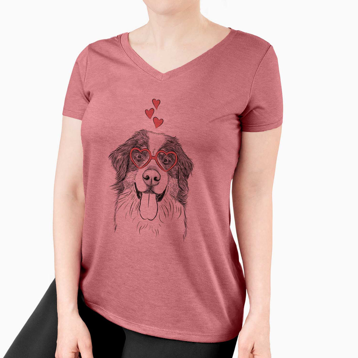 Valentine Blaze the Bernese Mountain Dog - Women's V-neck Shirt