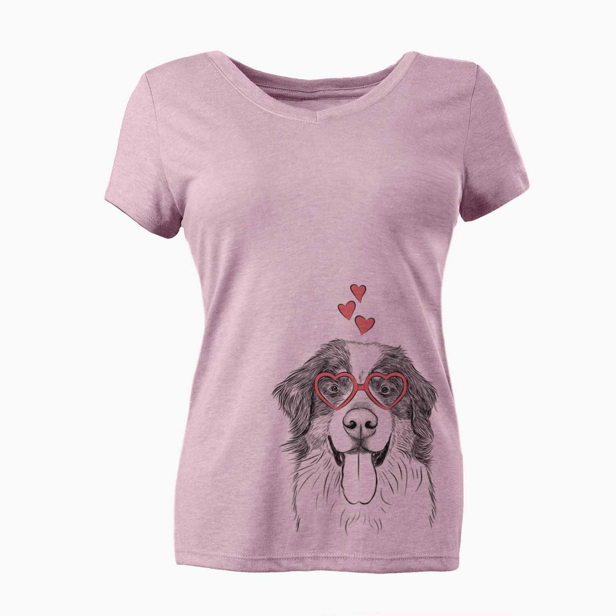 Valentine Blaze the Bernese Mountain Dog - Women's V-neck Shirt