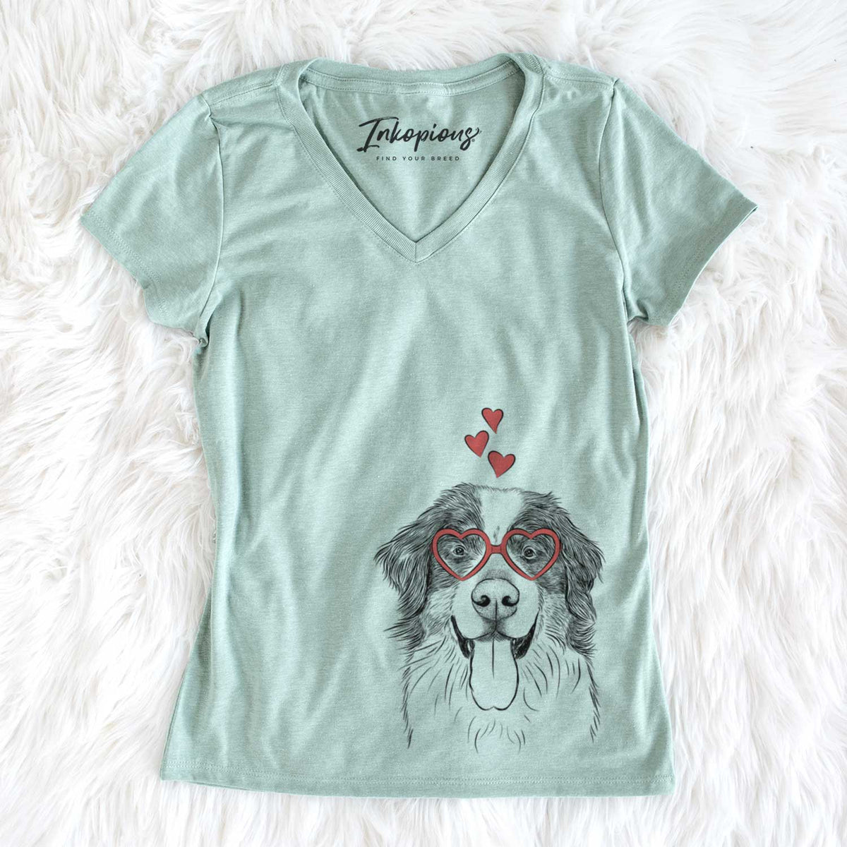 Valentine Blaze the Bernese Mountain Dog - Women's V-neck Shirt