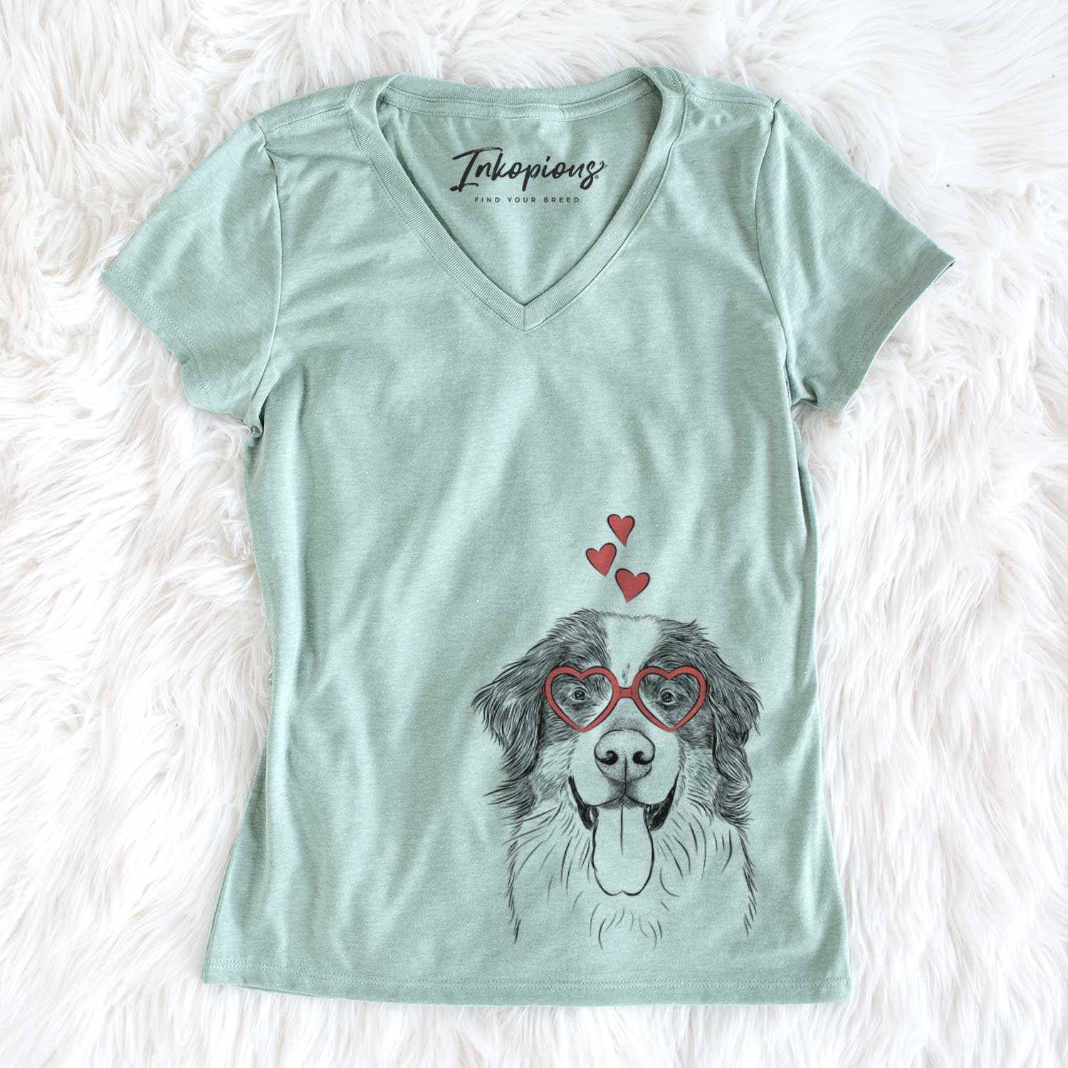 Valentine Blaze the Bernese Mountain Dog - Women's V-neck Shirt