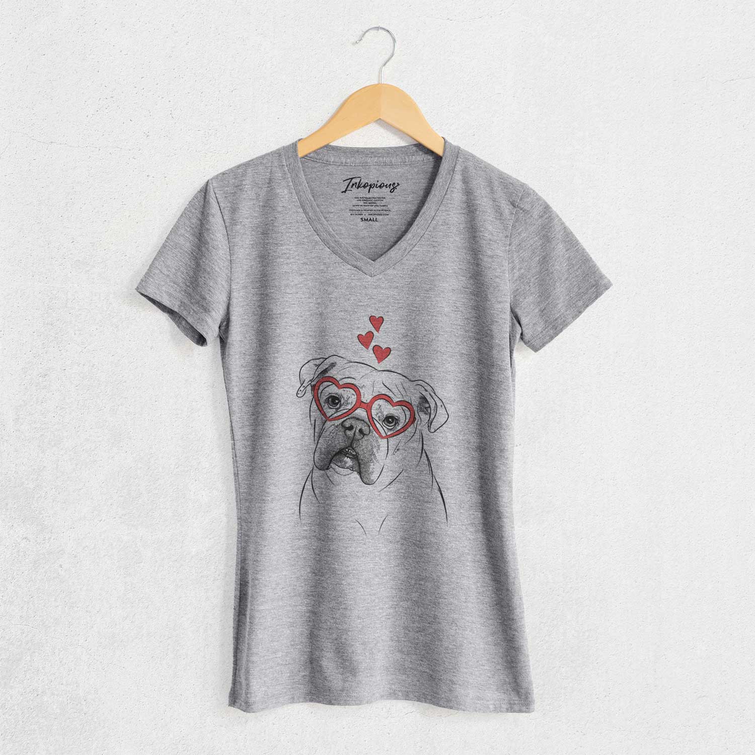 Valentine Blossom the English Bulldog - Women's V-neck Shirt