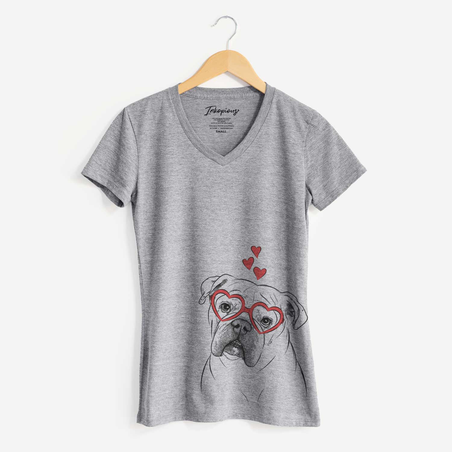 Valentine Blossom the English Bulldog - Women's V-neck Shirt