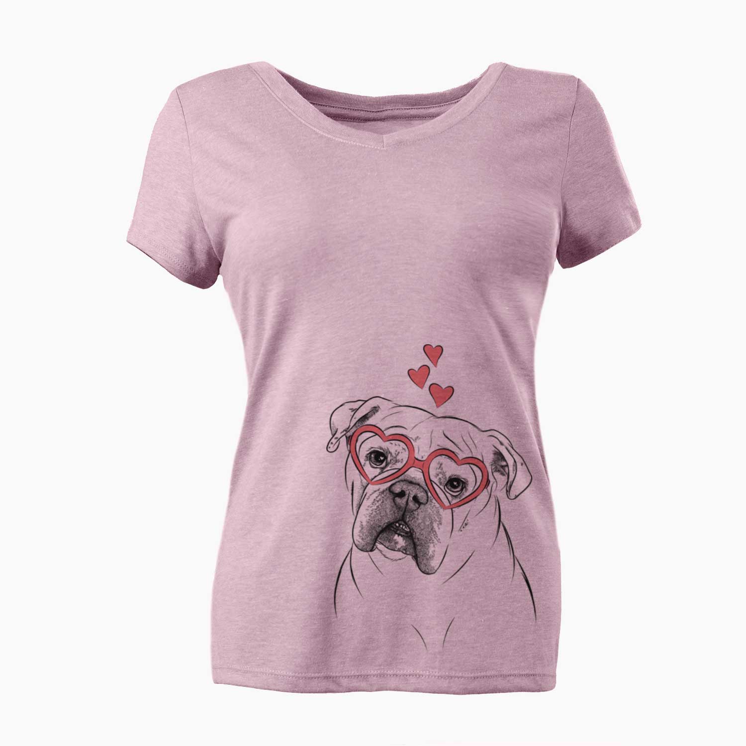 Valentine Blossom the English Bulldog - Women's V-neck Shirt