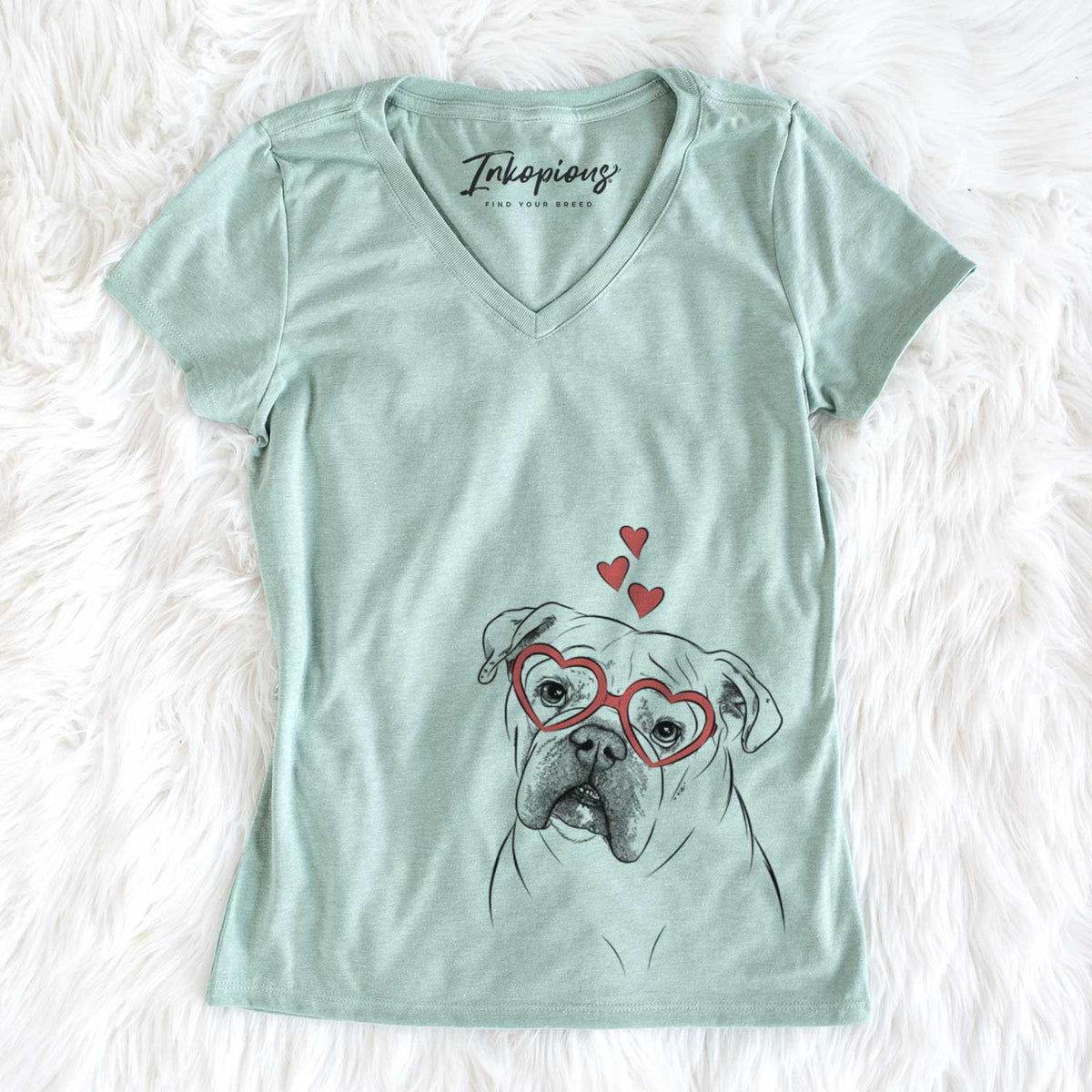 Valentine Blossom the English Bulldog - Women&#39;s V-neck Shirt