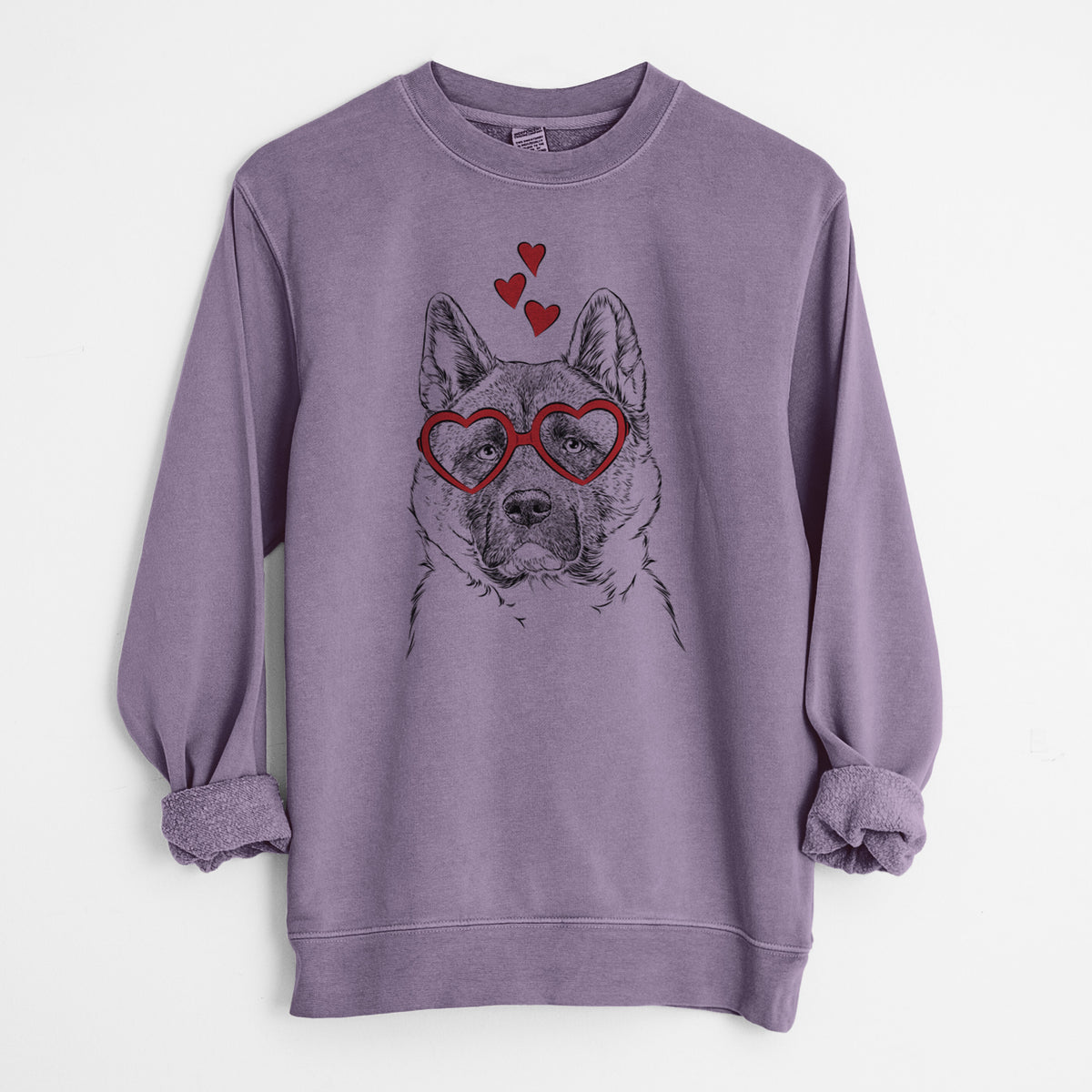 Valentine Bo the American Akita - Unisex Pigment Dyed Crew Sweatshirt