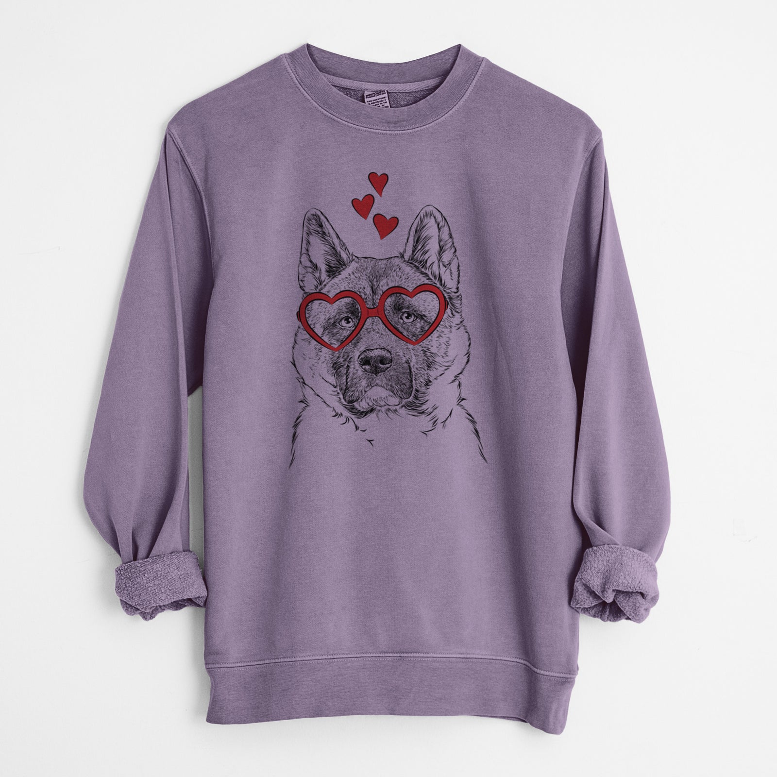 Valentine Bo the American Akita - Unisex Pigment Dyed Crew Sweatshirt