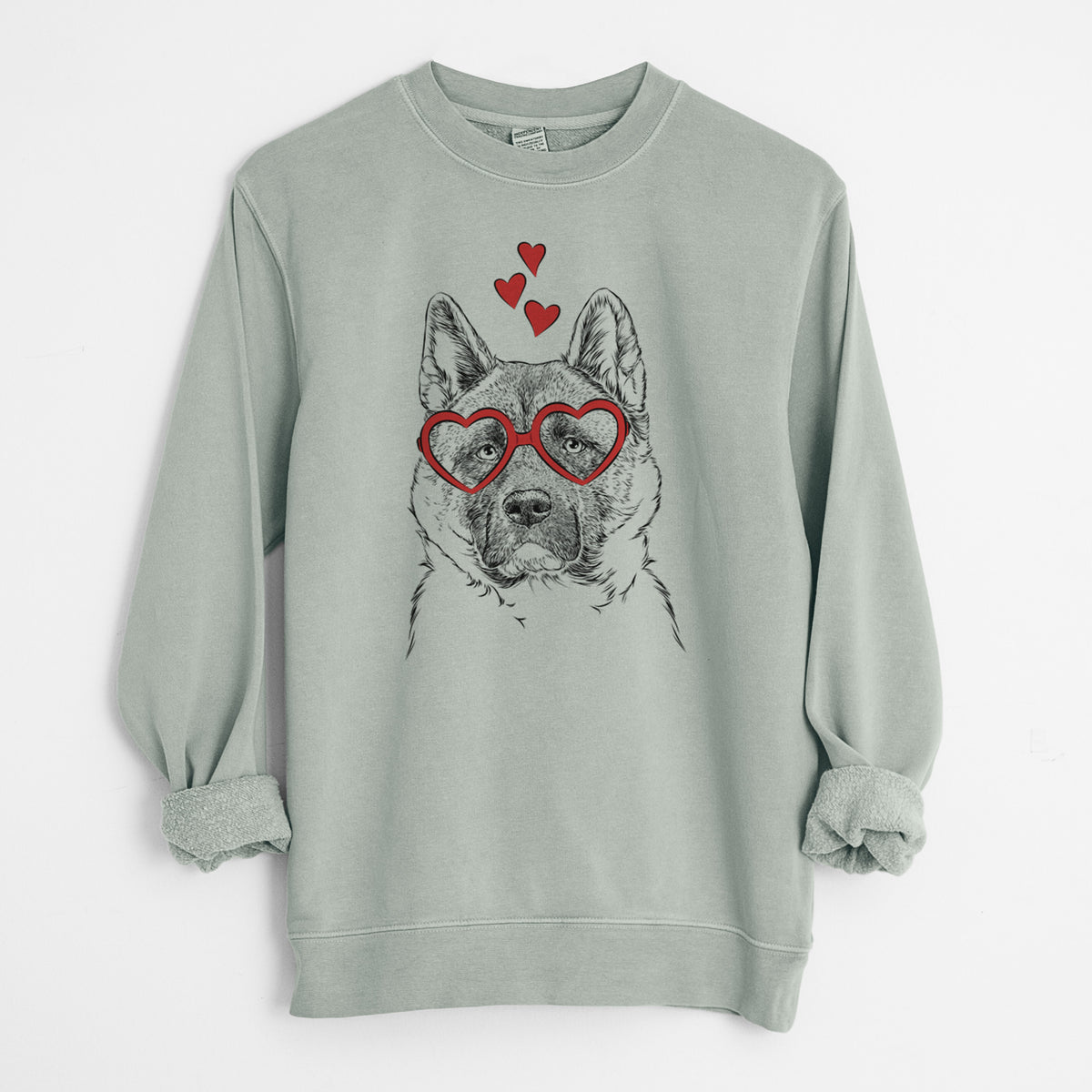 Valentine Bo the American Akita - Unisex Pigment Dyed Crew Sweatshirt