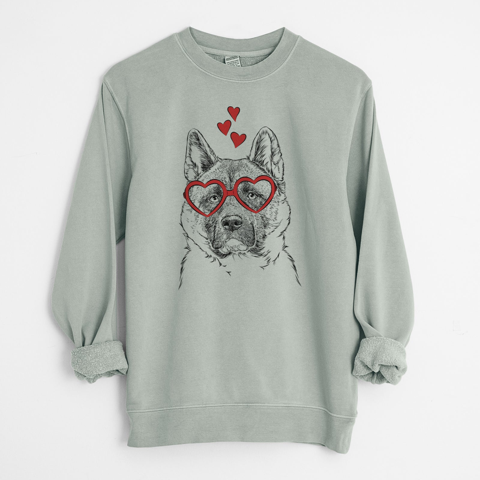Valentine Bo the American Akita - Unisex Pigment Dyed Crew Sweatshirt
