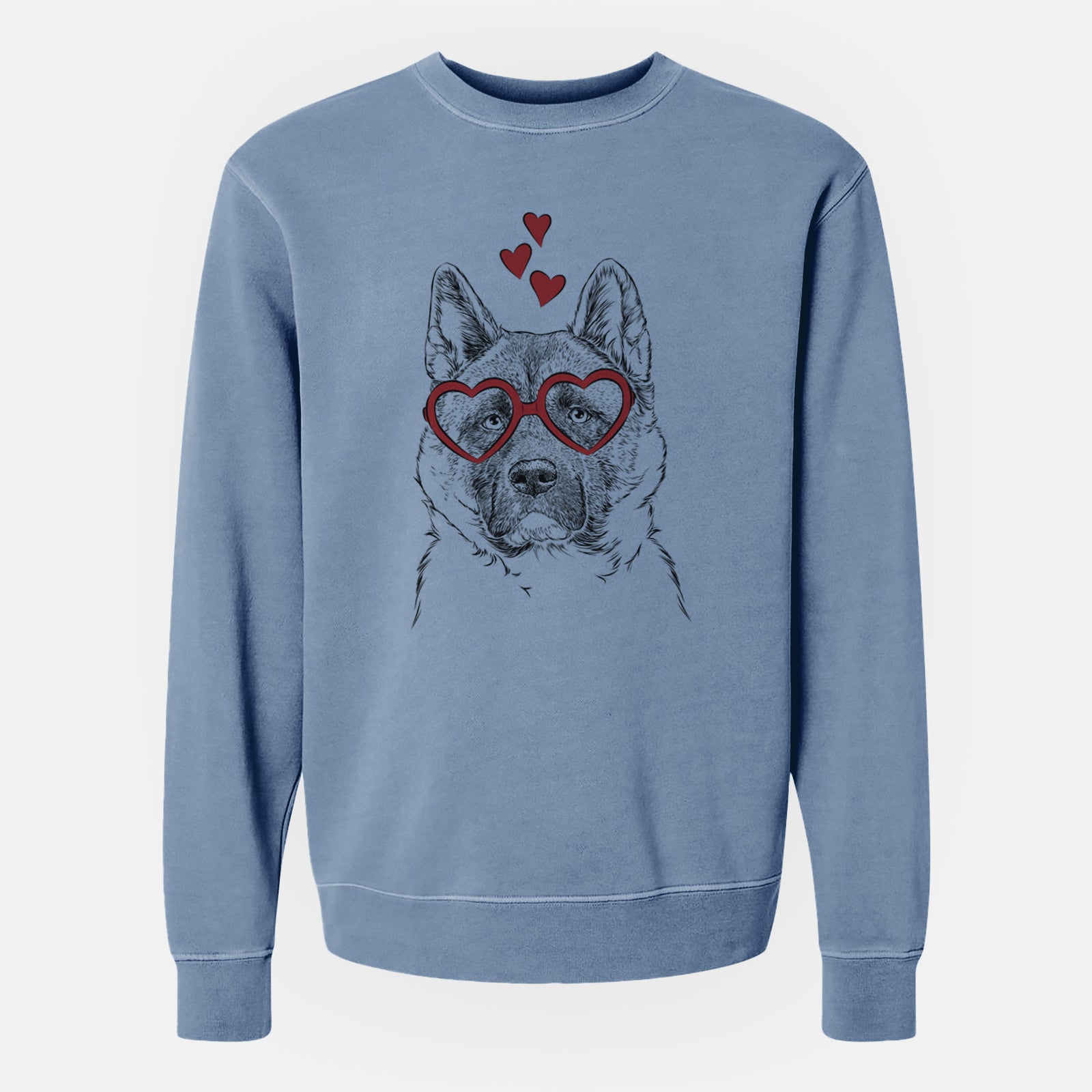 Valentine Bo the American Akita - Unisex Pigment Dyed Crew Sweatshirt