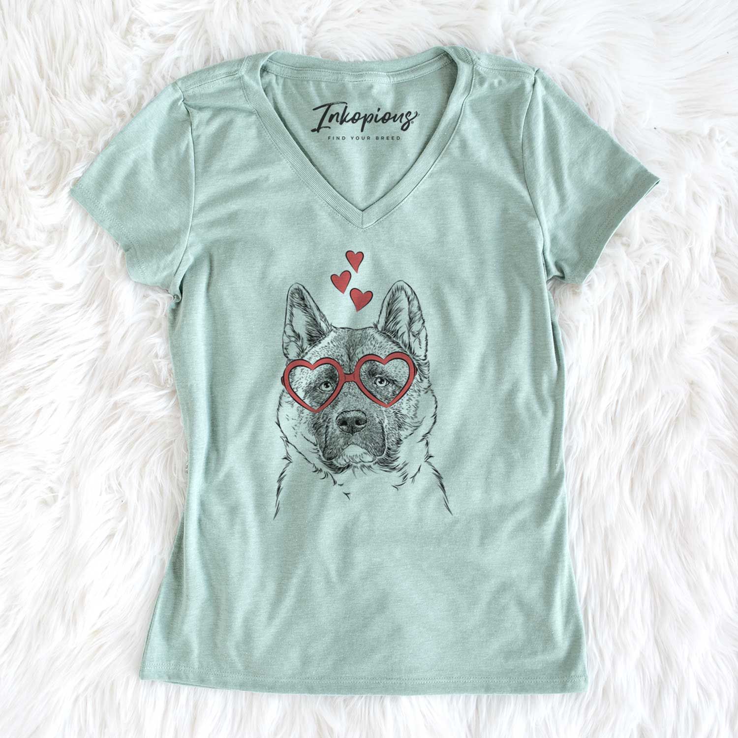 Valentine Bo the American Akita - Women's V-neck Shirt