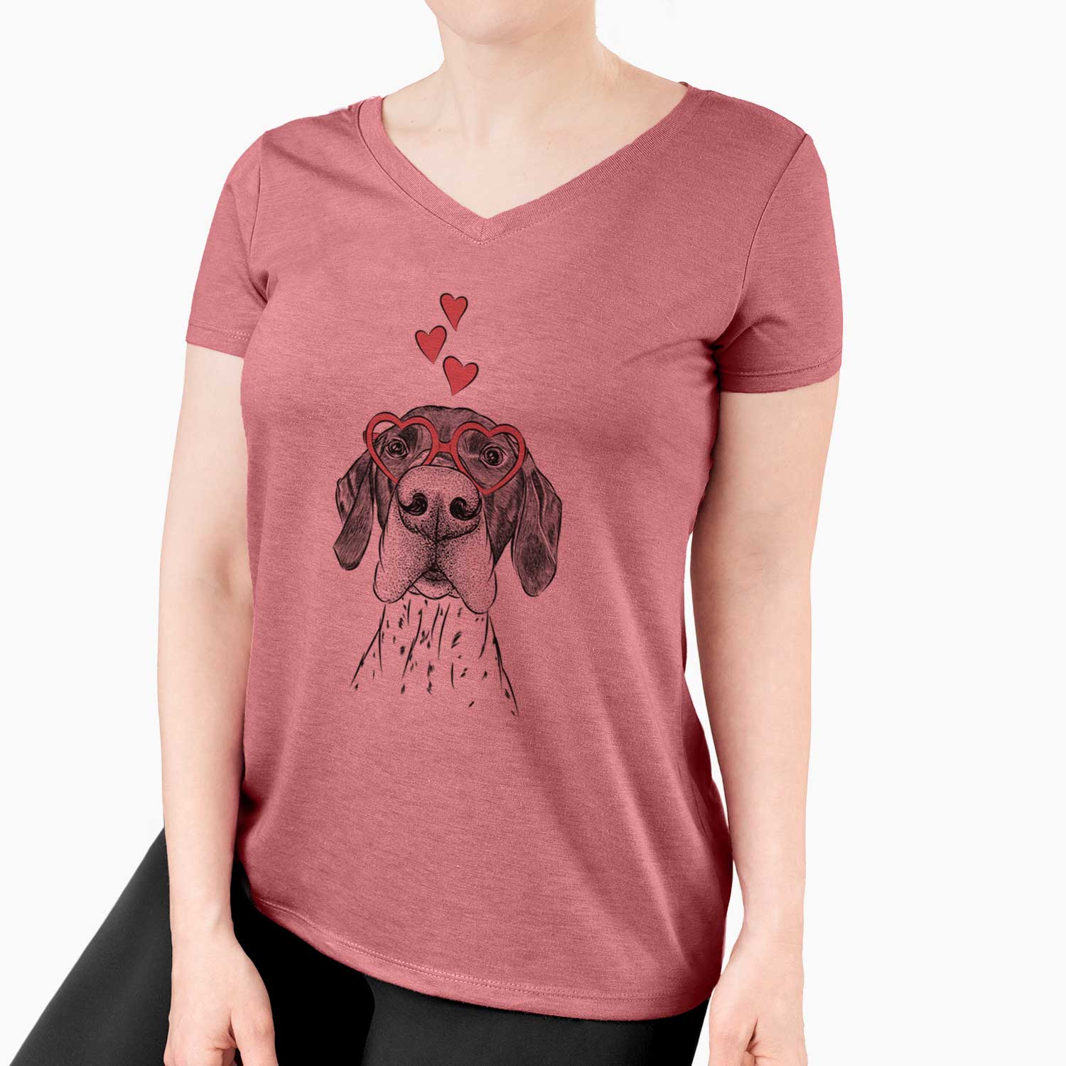 Valentine Booze the German Shorthaired Pointer - Women's V-neck Shirt