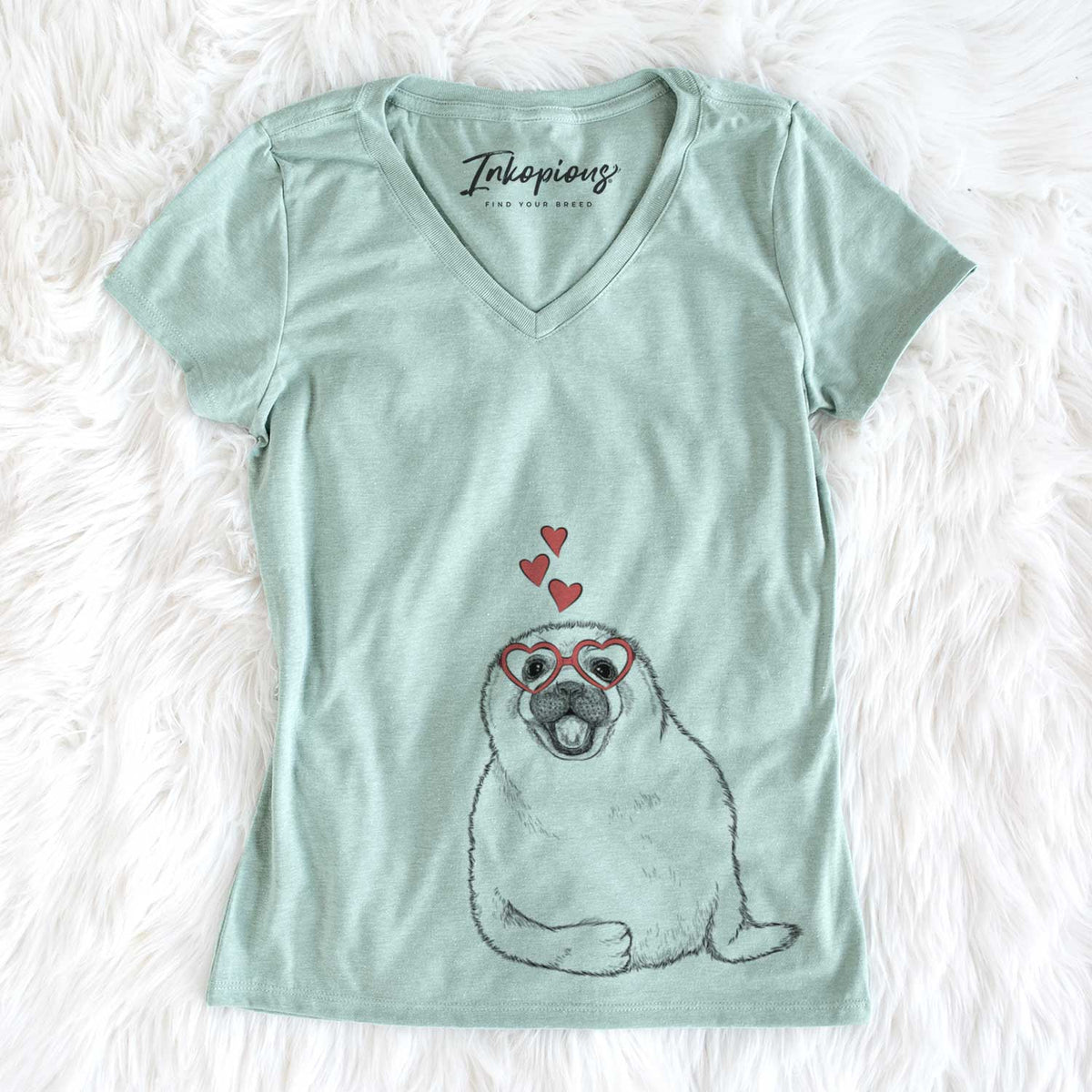 Valentine Bub the Harp Seal - Women&#39;s V-neck Shirt