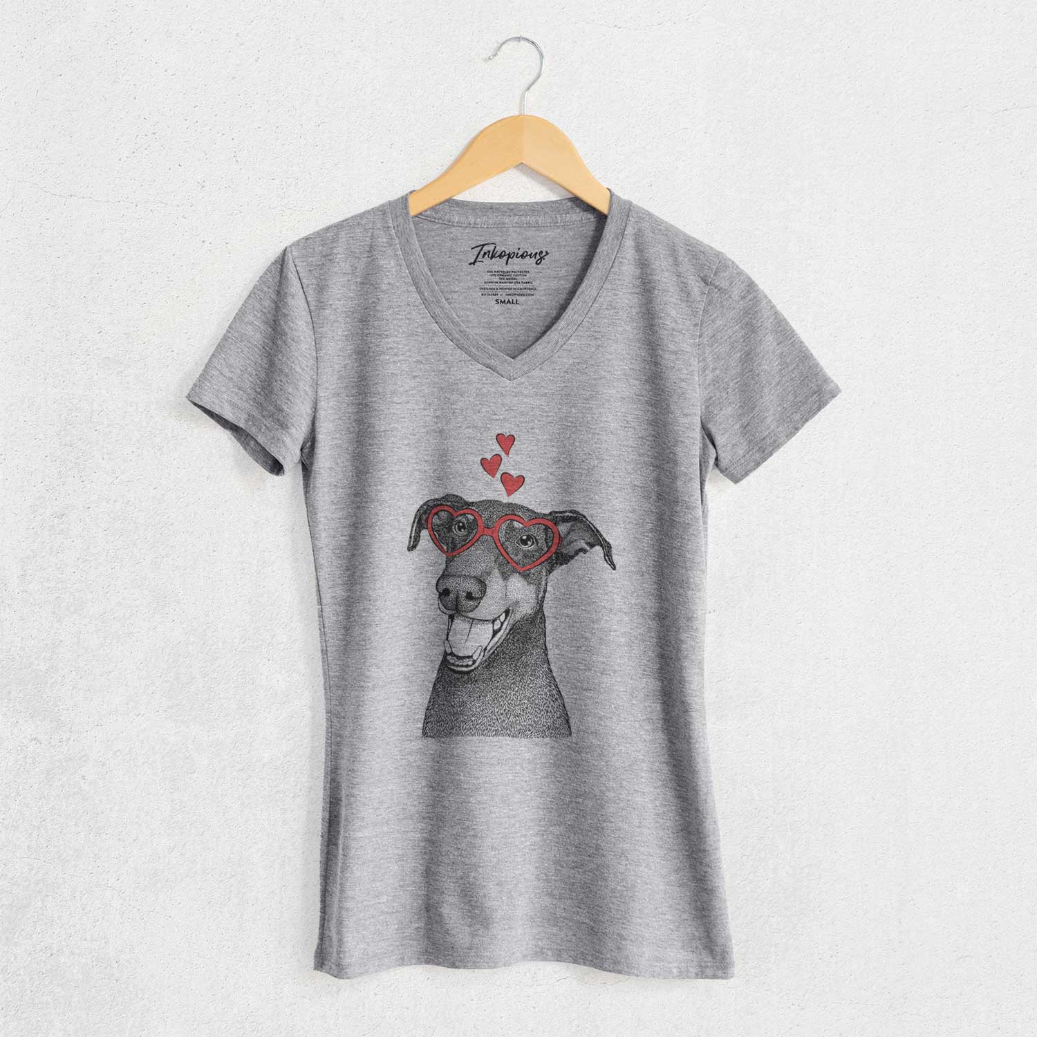 Valentine Bunnie the Doberman Pinscher - Women's V-neck Shirt