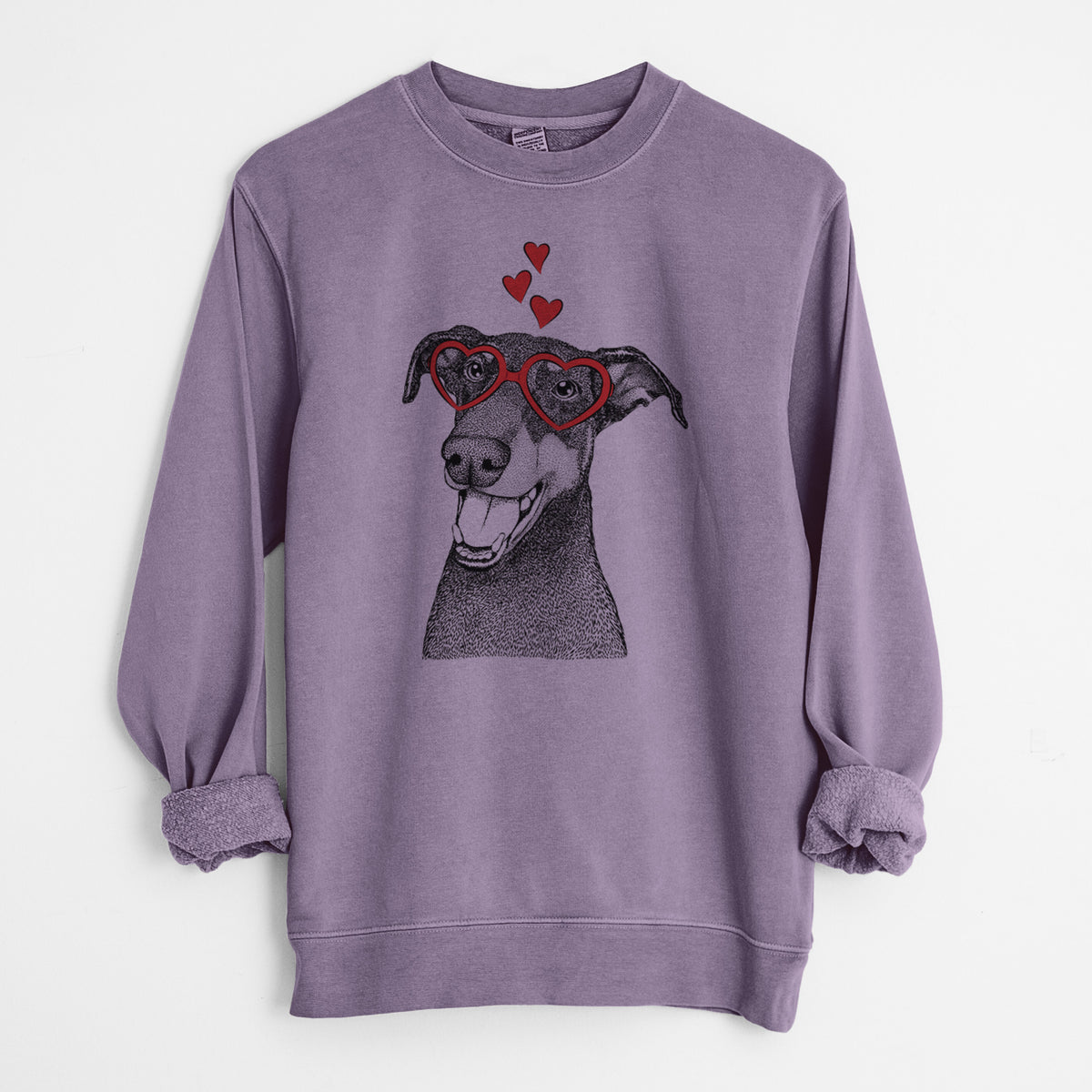 Valentine Bunnie the Doberman Pinscher - Unisex Pigment Dyed Crew Sweatshirt