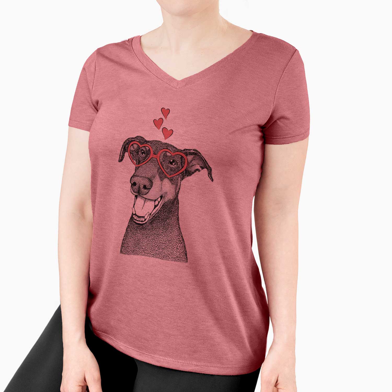 Valentine Bunnie the Doberman Pinscher - Women's V-neck Shirt