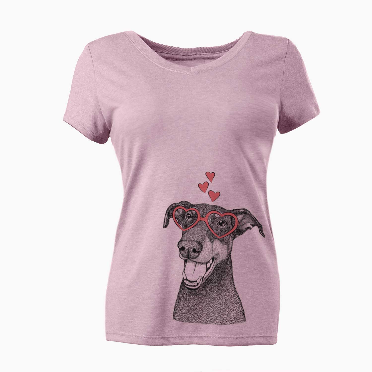 Valentine Bunnie the Doberman Pinscher - Women's V-neck Shirt