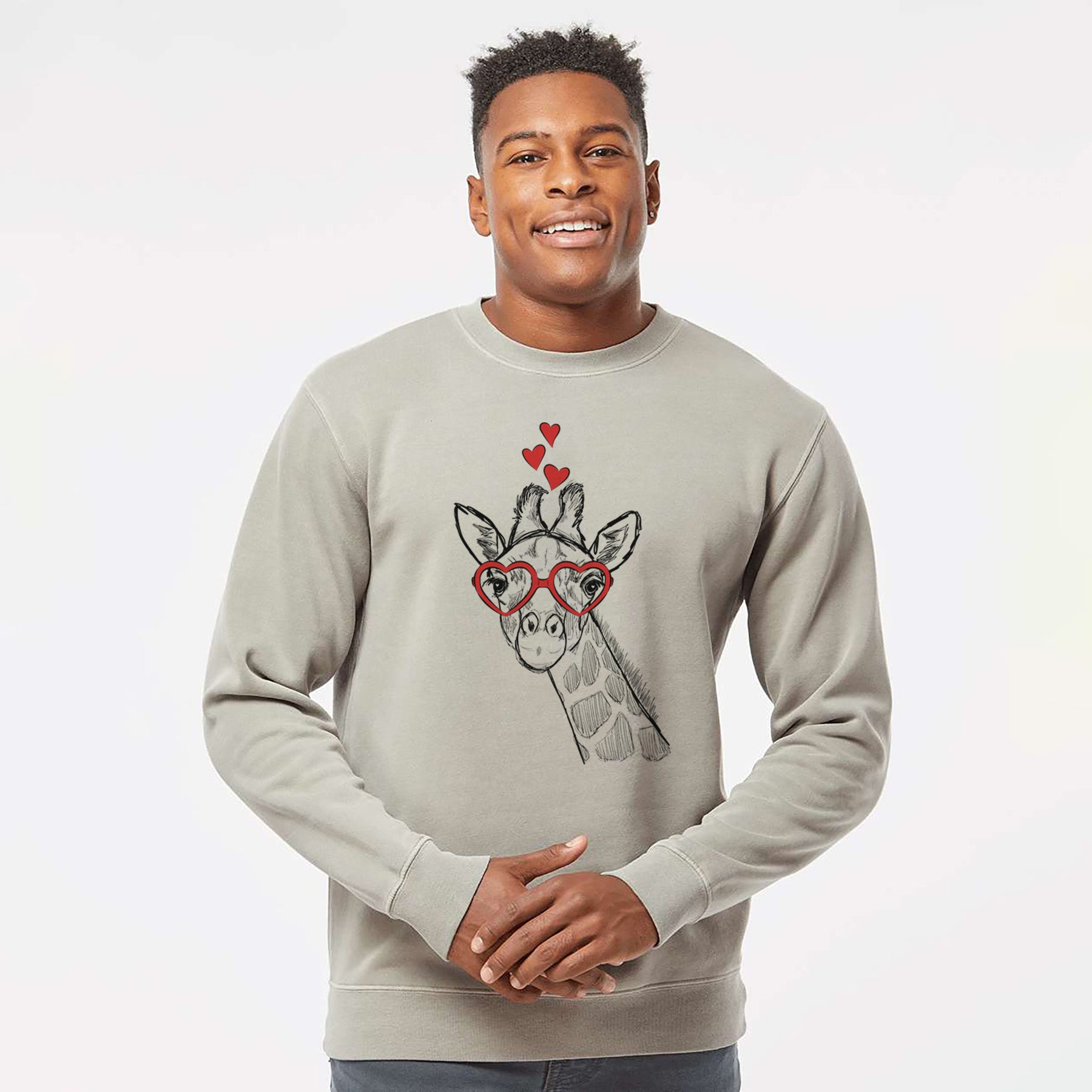 Valentine Cedrick the Giraffe - Unisex Pigment Dyed Crew Sweatshirt