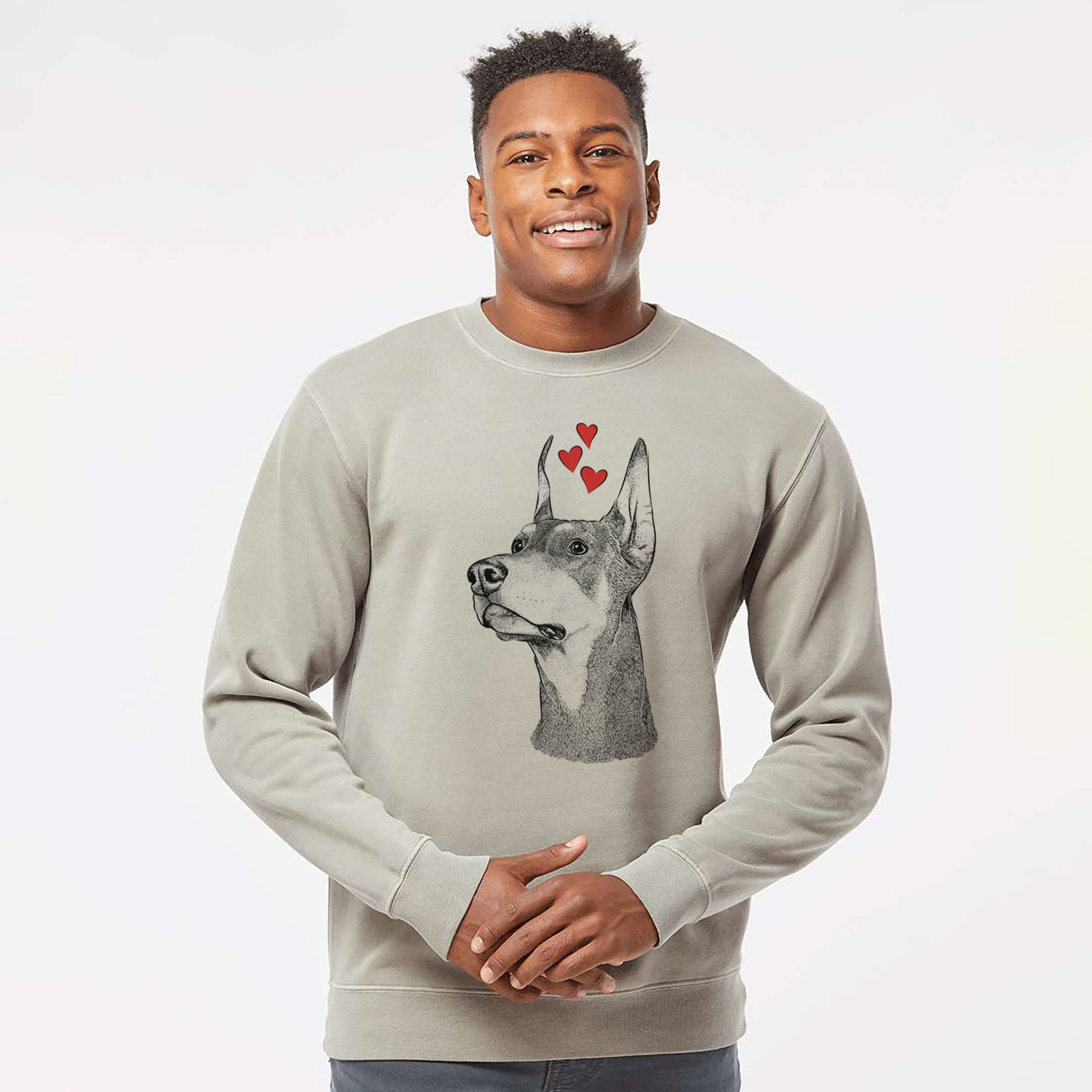 Valentine Cenza the Doberman Pinscher - Unisex Pigment Dyed Crew Sweatshirt