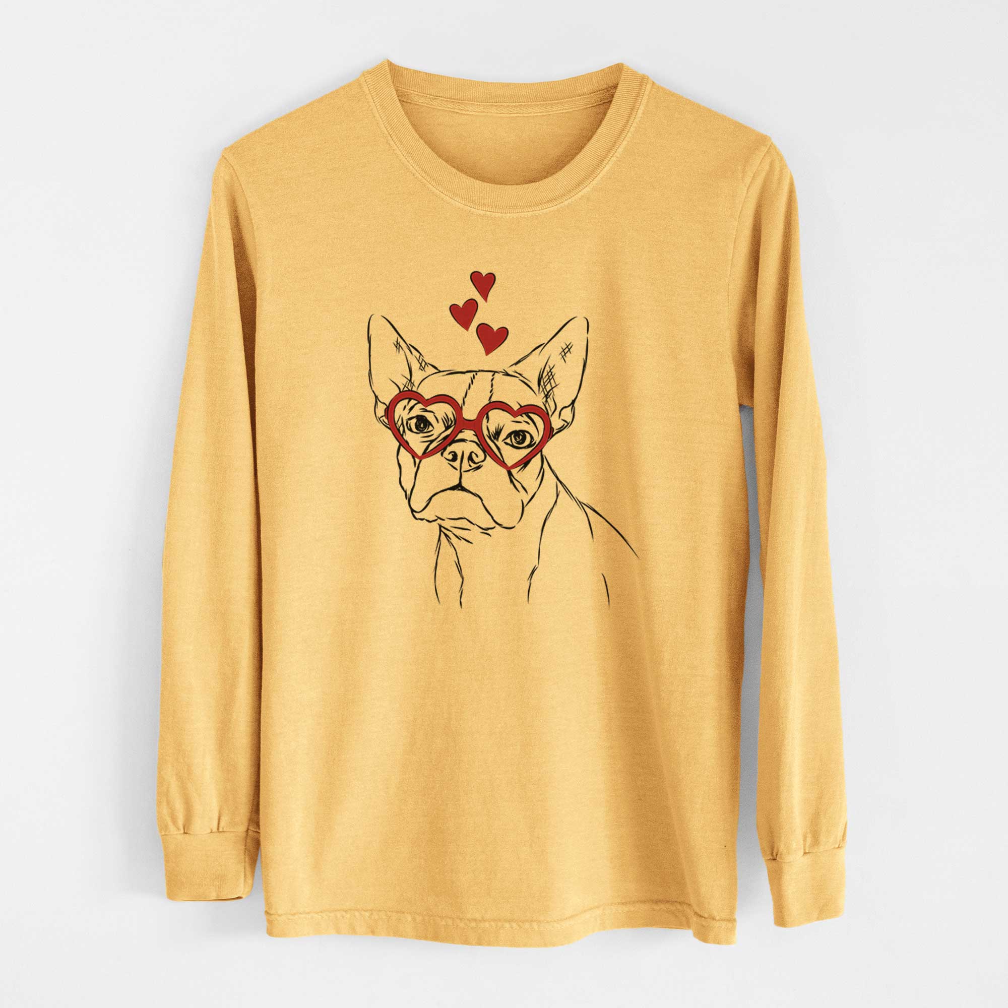 Valentine Charles the Boston Terrier - Heavyweight 100% Cotton Long Sleeve