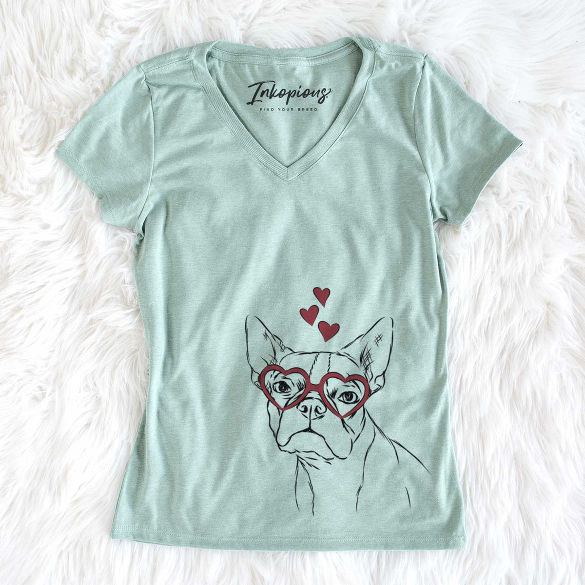 Valentine Charles the Boston Terrier - Women&#39;s V-neck Shirt