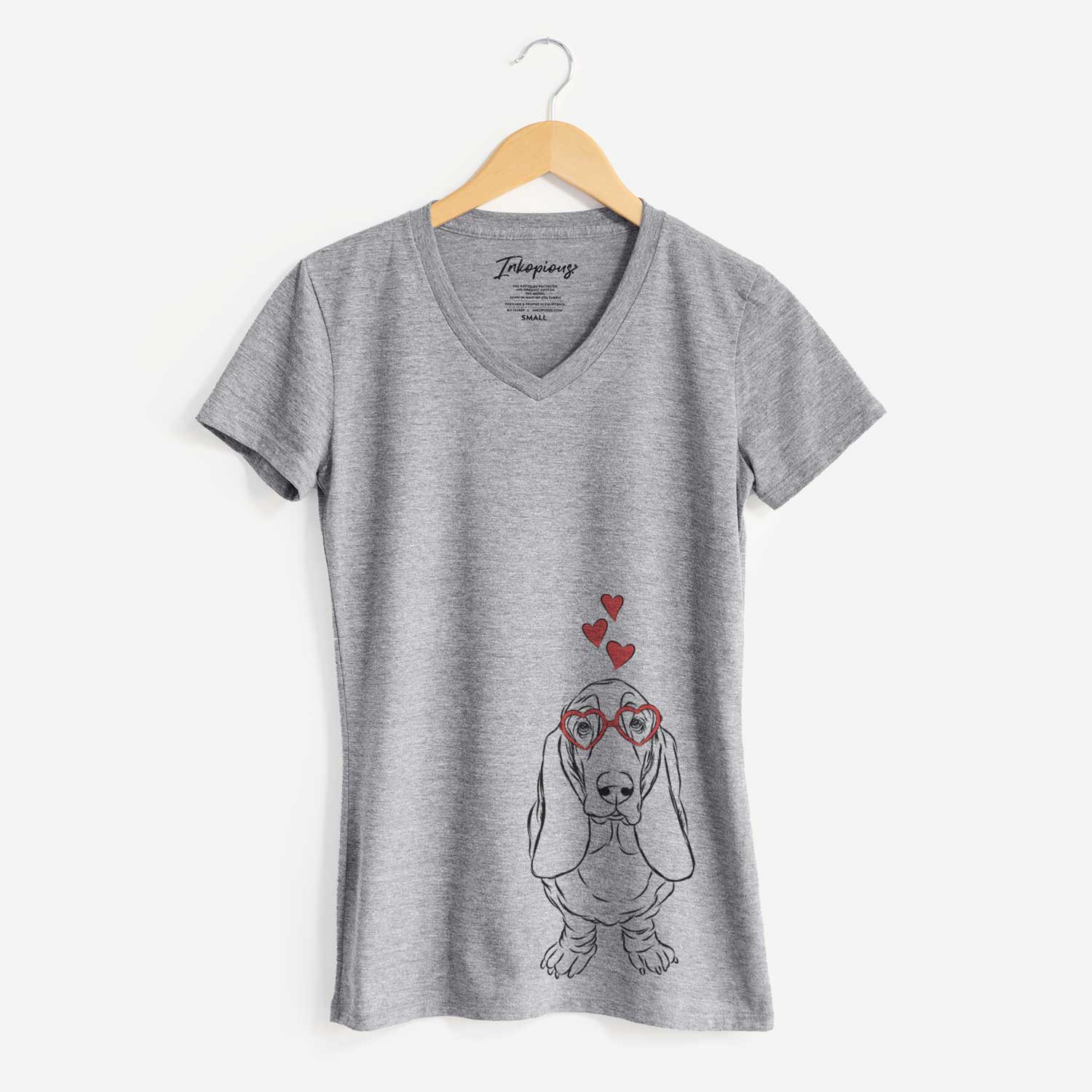 Valentine Charlie the Basset Hound - Women's V-neck Shirt