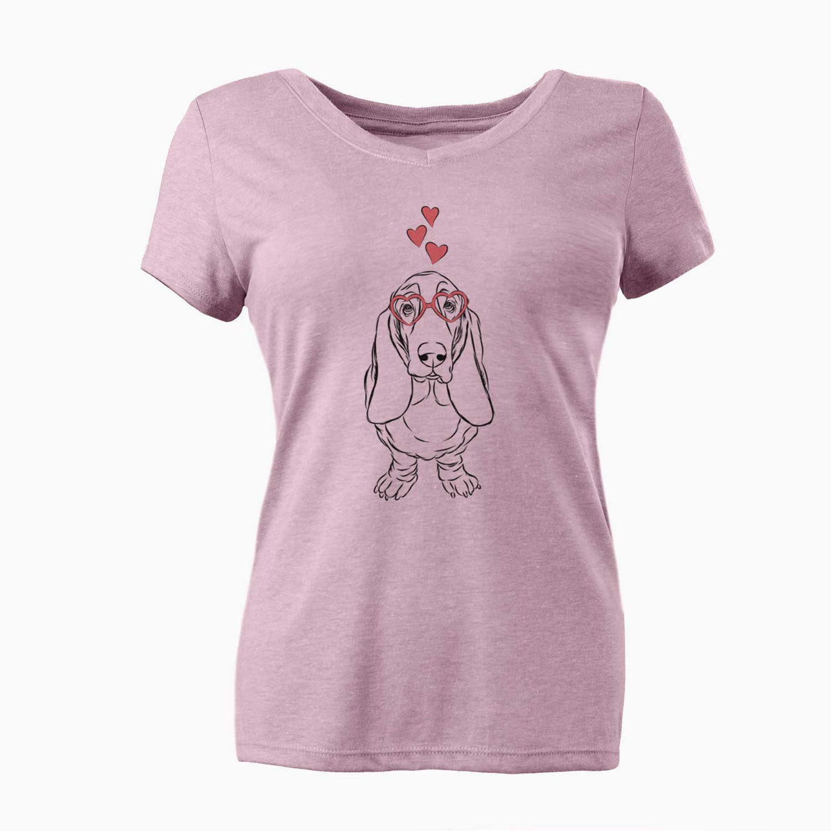 Valentine Charlie the Basset Hound - Women's V-neck Shirt