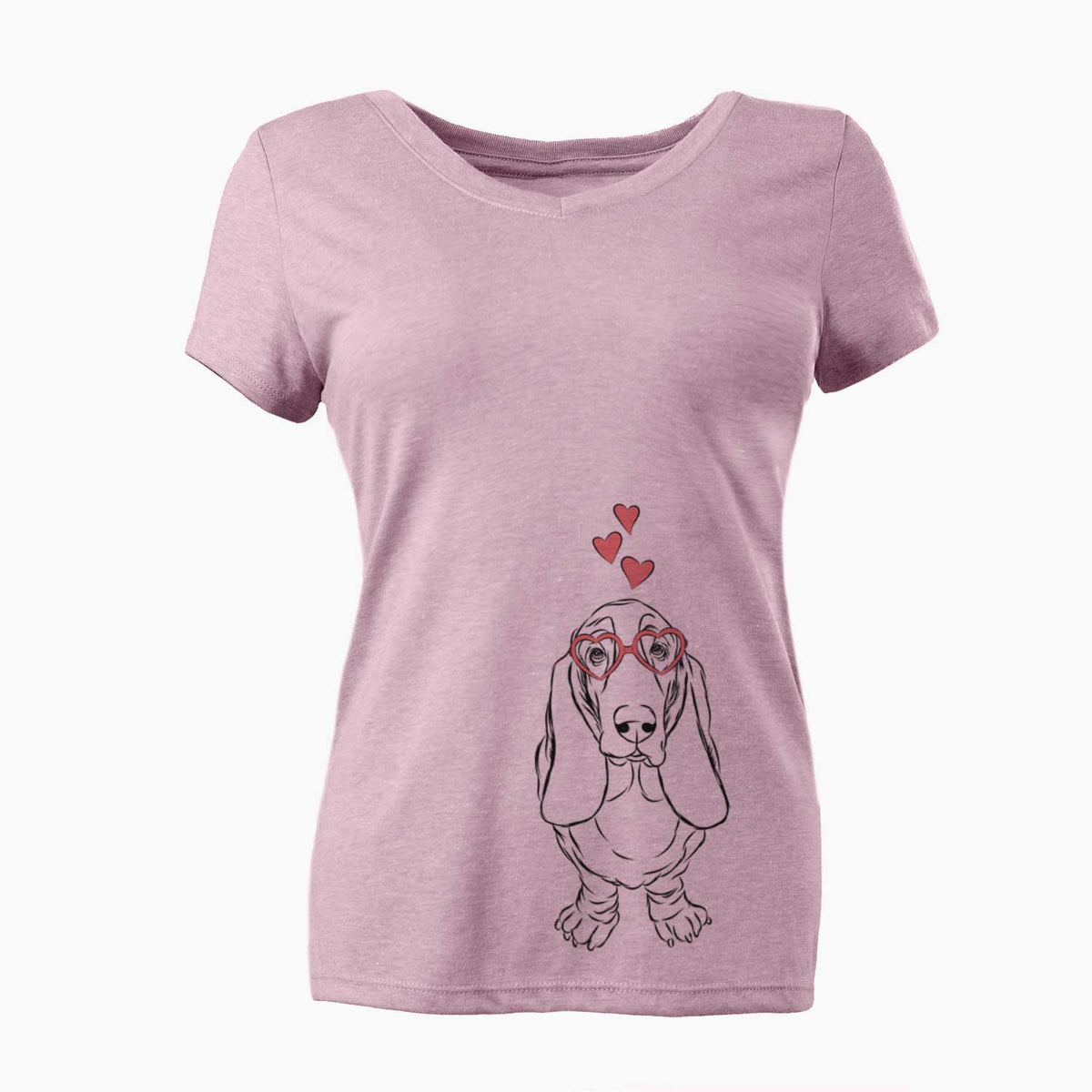 Valentine Charlie the Basset Hound - Women's V-neck Shirt