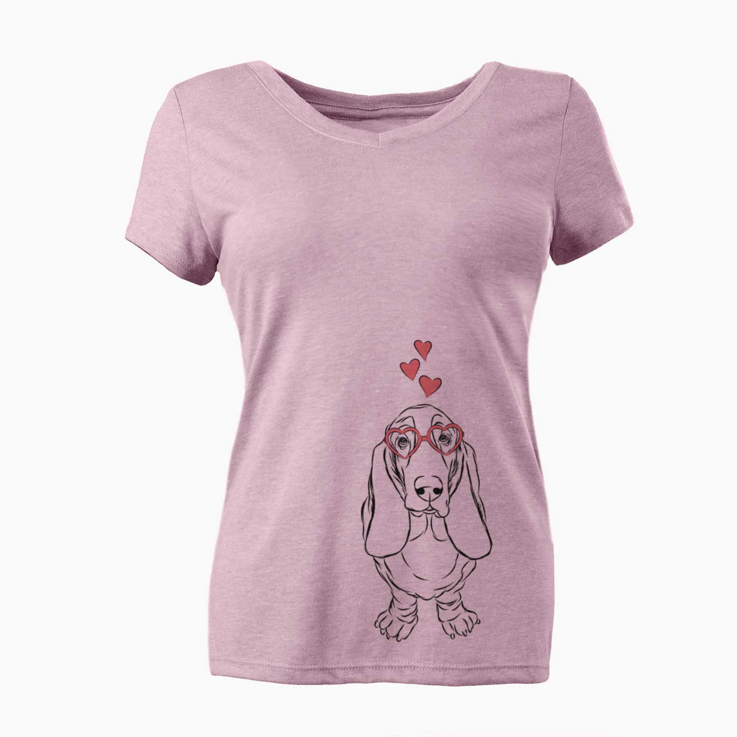 Valentine Charlie the Basset Hound - Women's V-neck Shirt