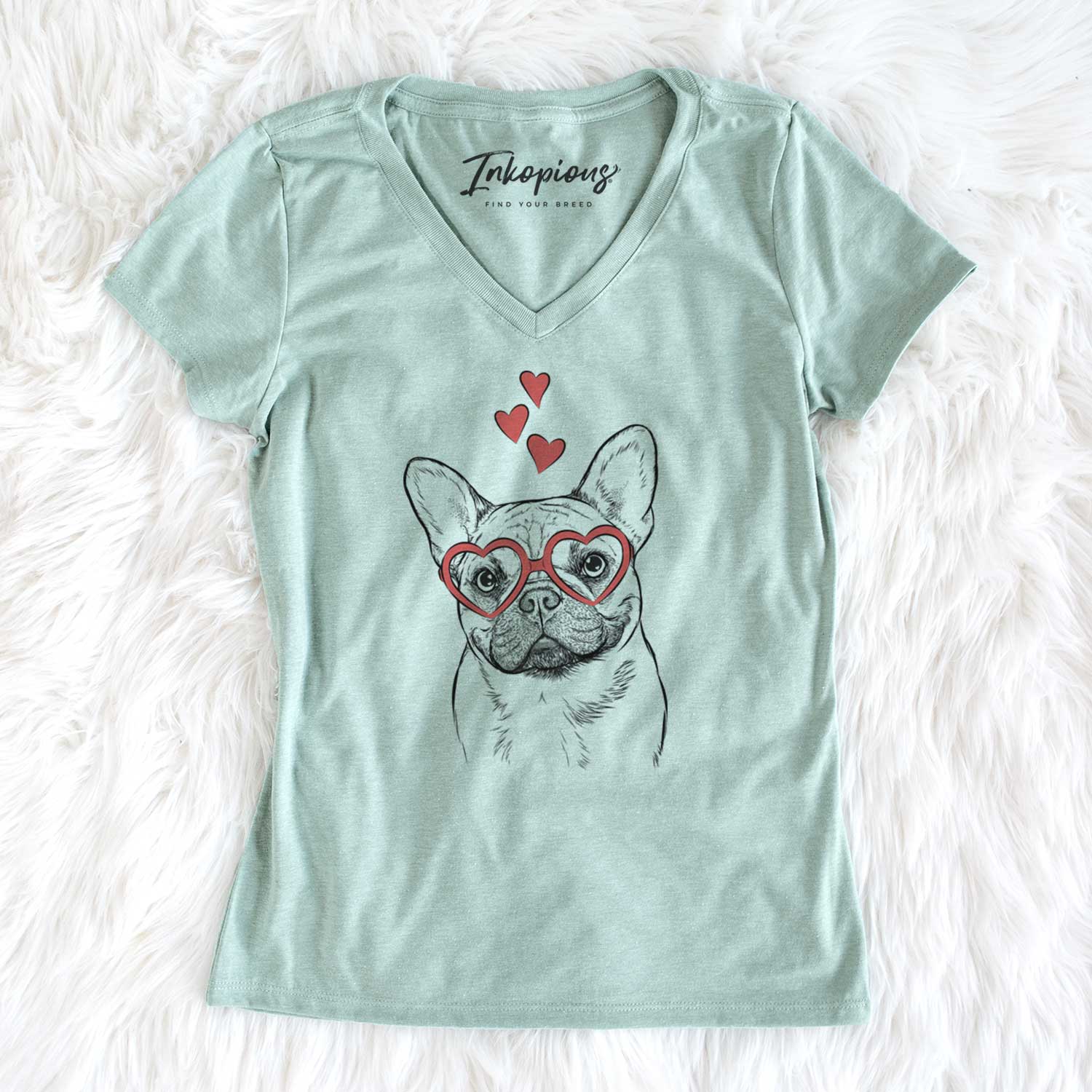 Valentine Chew Chew the French Bulldog - Women's V-neck Shirt