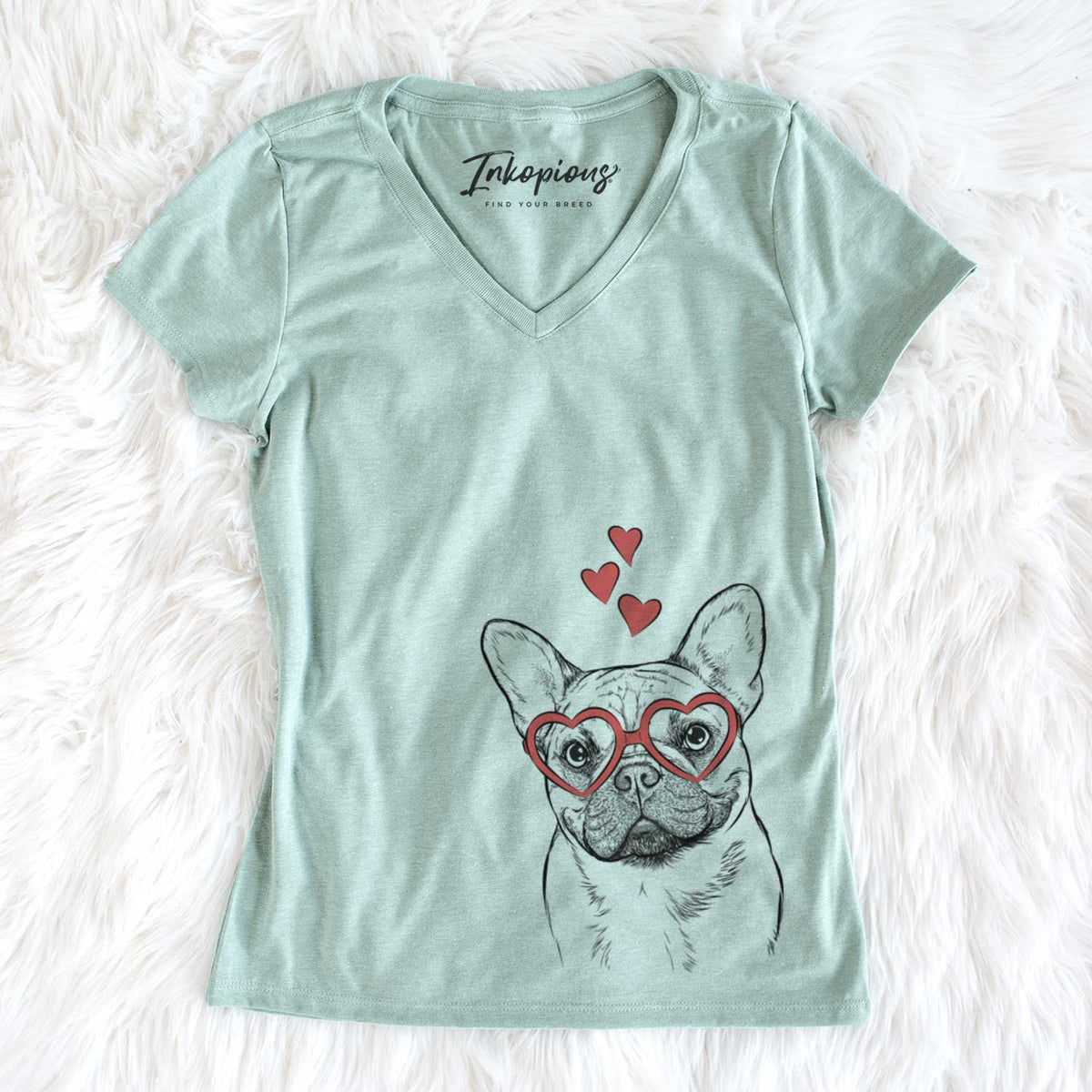 Valentine Chew Chew the French Bulldog - Women&#39;s V-neck Shirt