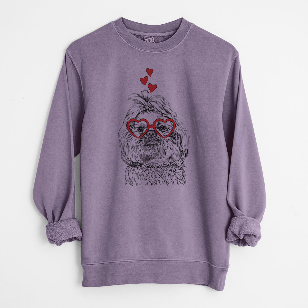 Valentine Chewie the Shih Tzu - Unisex Pigment Dyed Crew Sweatshirt