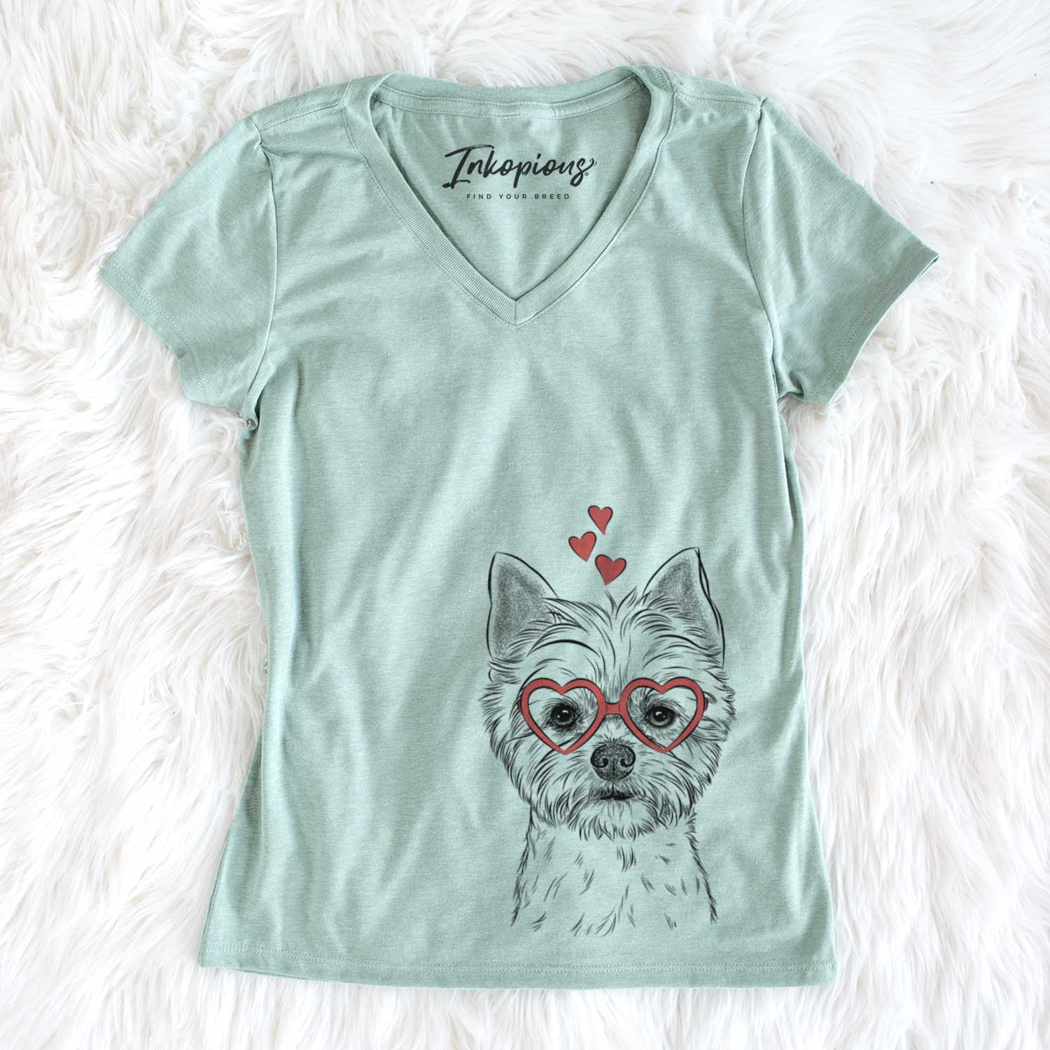 Valentine Chewy the Yorkshire Terrier - Women's V-neck Shirt