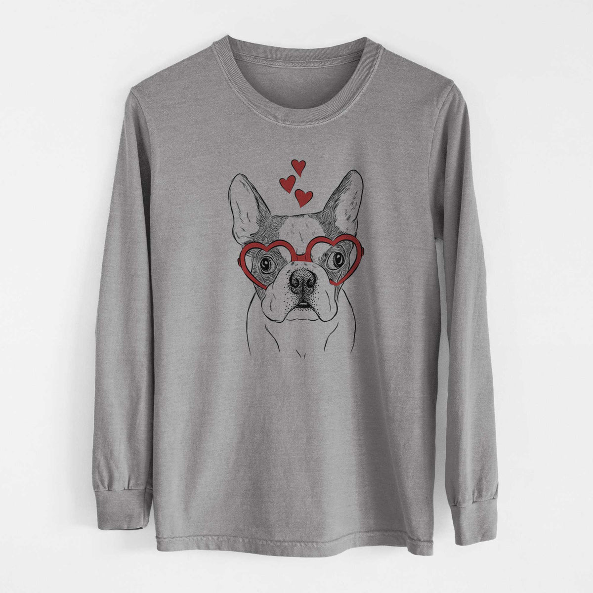 Valentine Chocolate Chip the Boston Terrier - Heavyweight 100% Cotton Long Sleeve