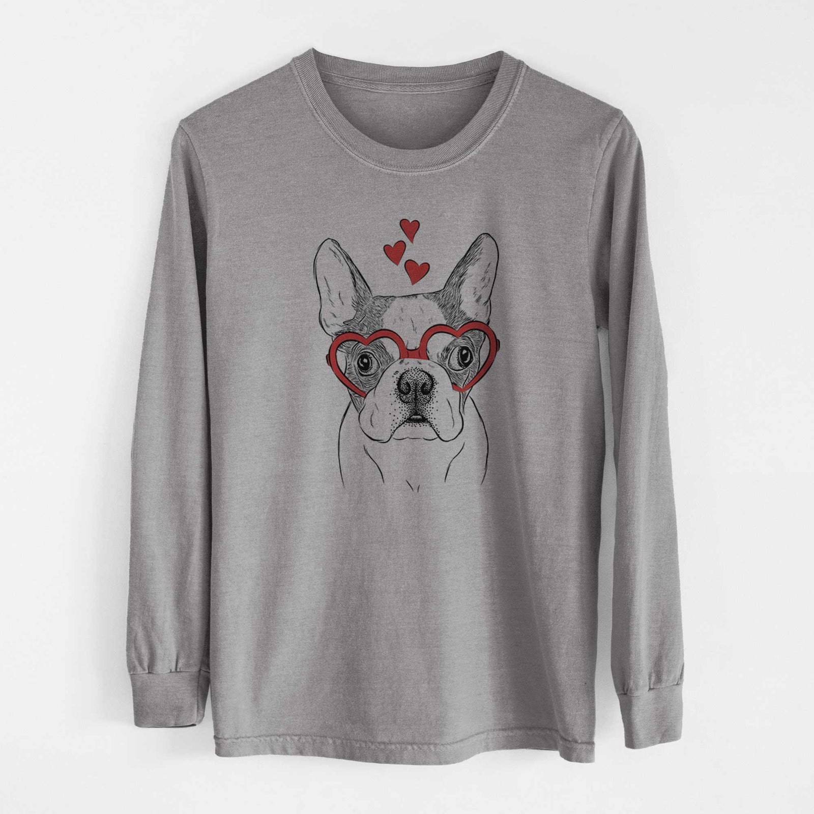 Valentine Chocolate Chip the Boston Terrier - Heavyweight 100% Cotton Long Sleeve