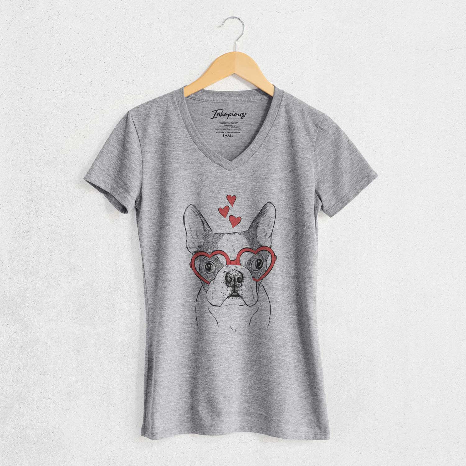 Valentine Chocolate Chip the Boston Terrier - Women's V-neck Shirt