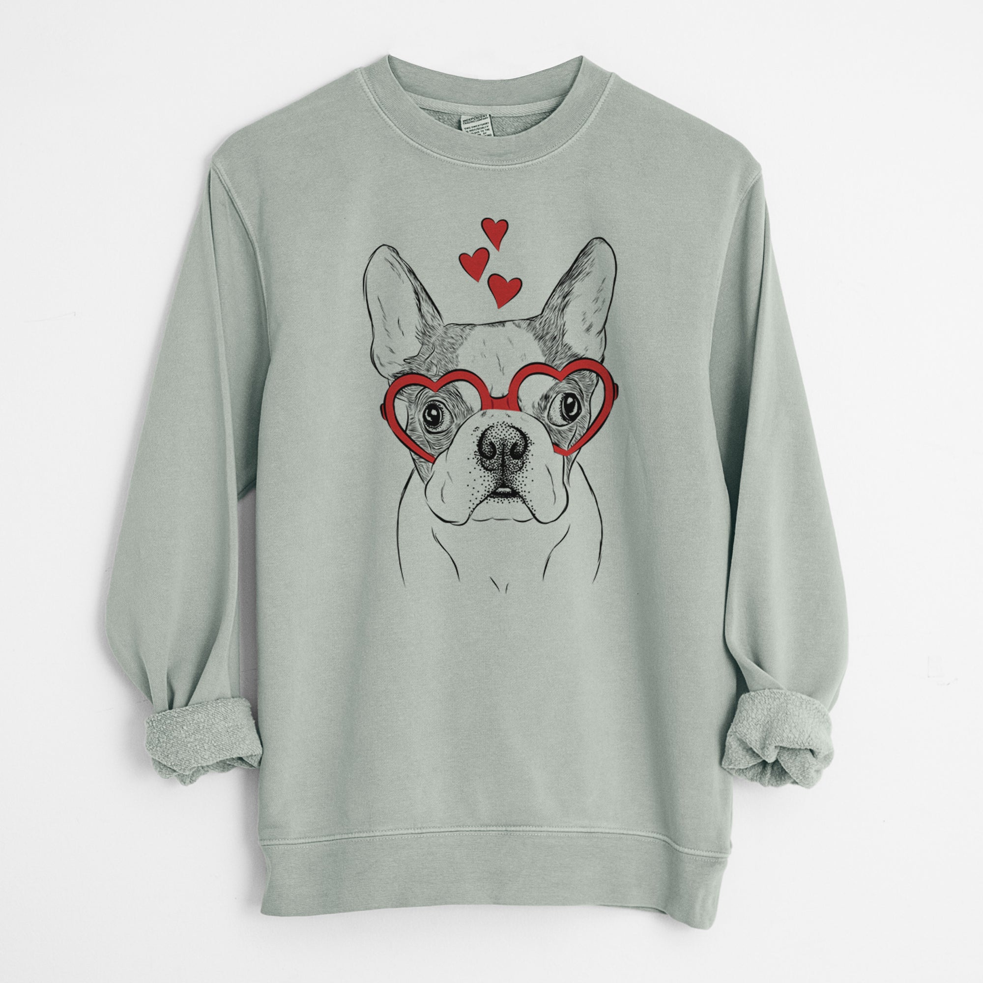 Valentine Chocolate Chip the Boston Terrier - Unisex Pigment Dyed Crew Sweatshirt