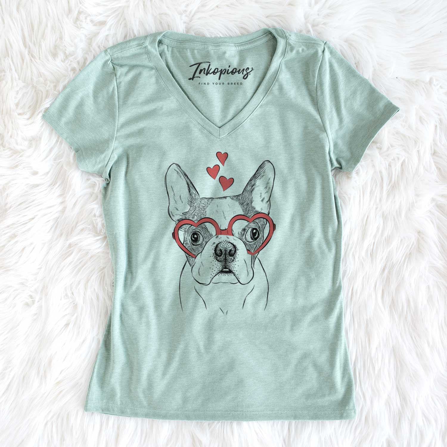 Valentine Chocolate Chip the Boston Terrier - Women's V-neck Shirt