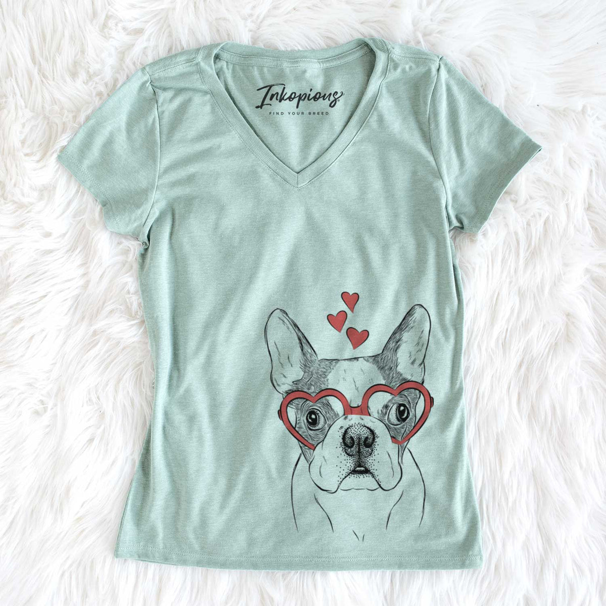 Valentine Chocolate Chip the Boston Terrier - Women&#39;s V-neck Shirt